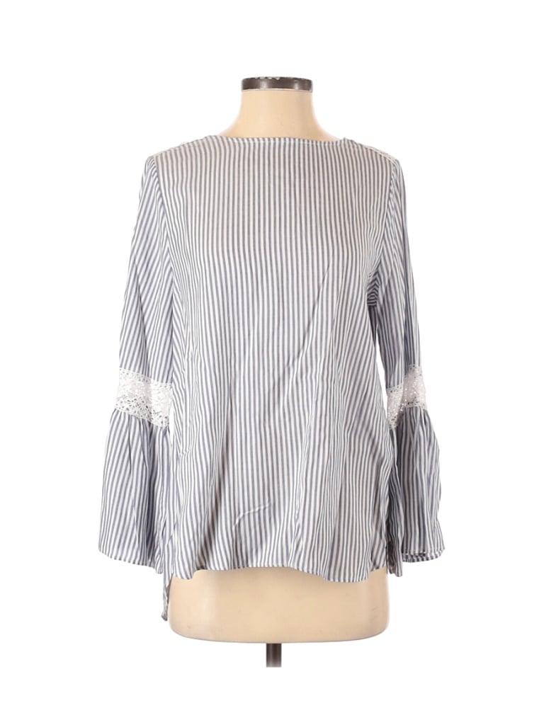 Jane and Delancey 100% Rayon Stripes Blue Long Sleeve Blouse Size XS ...