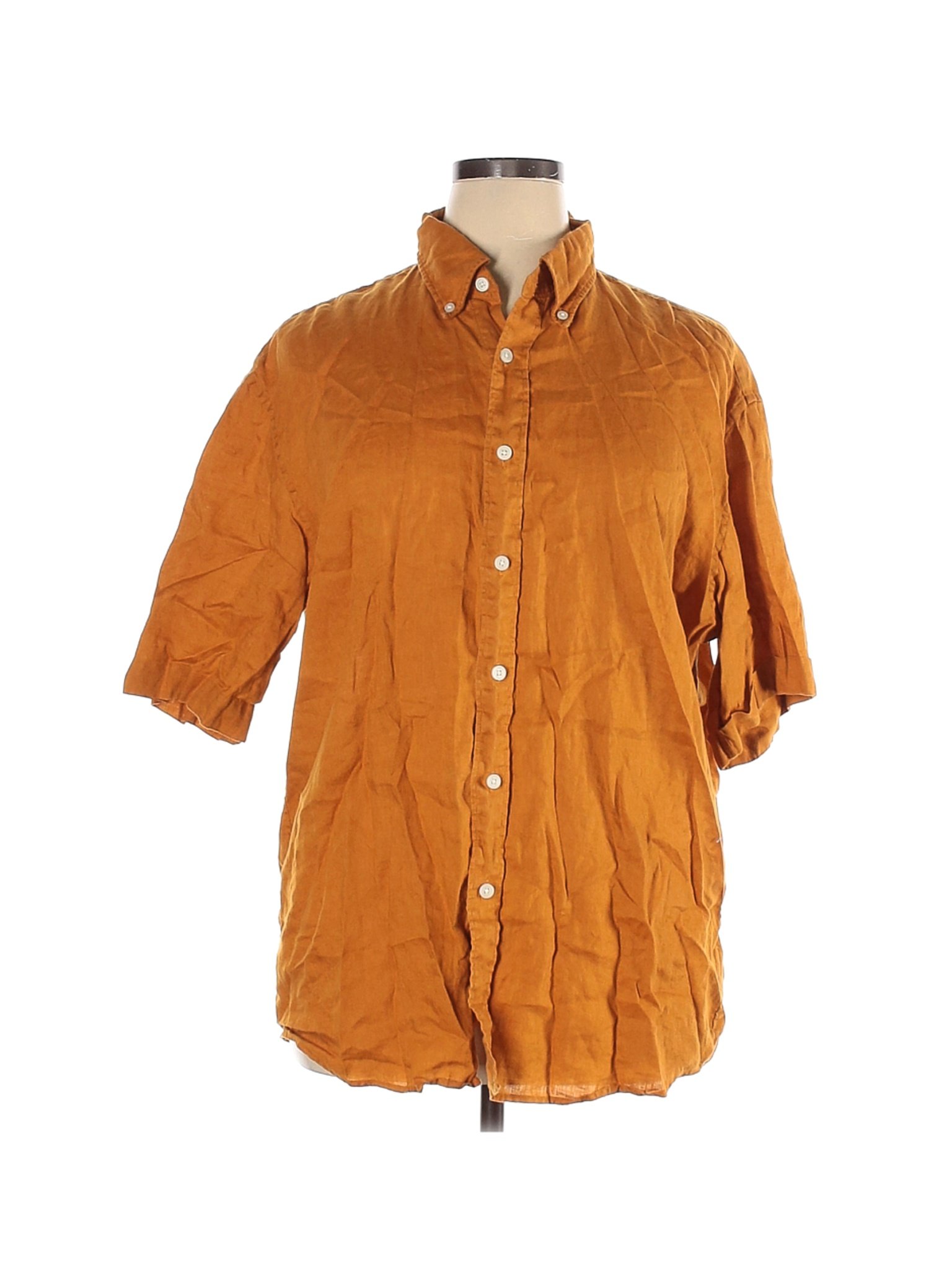 Uniqlo Women Yellow Short Sleeve Button-Down Shirt XL | eBay