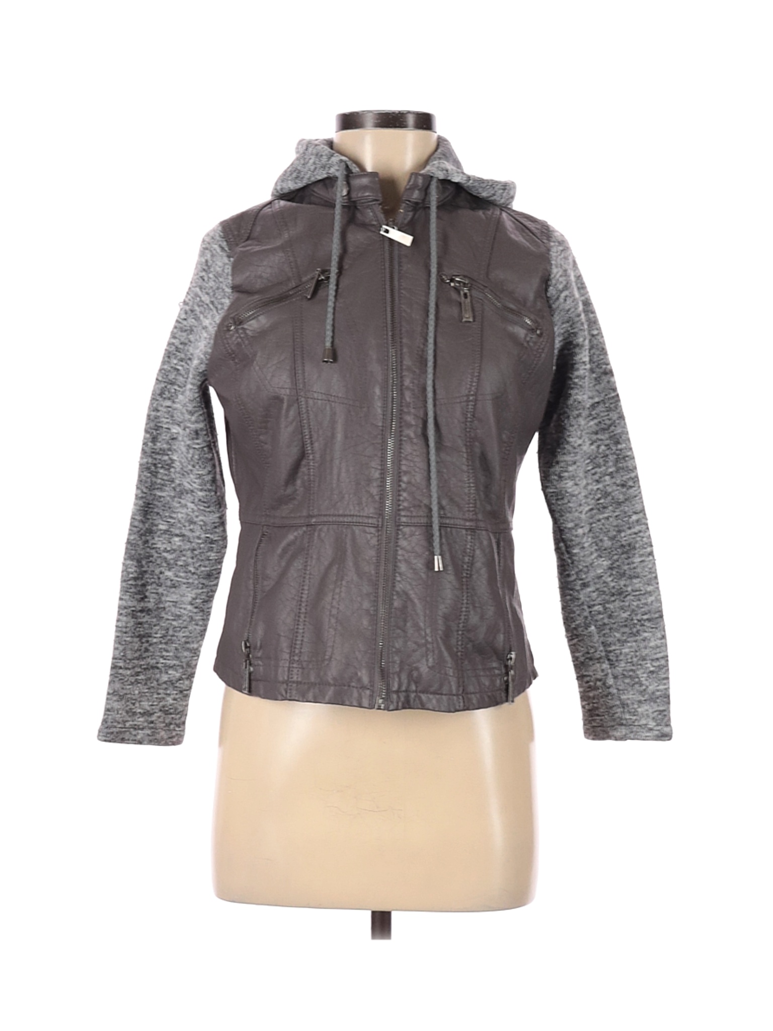 gray leather jacket womens