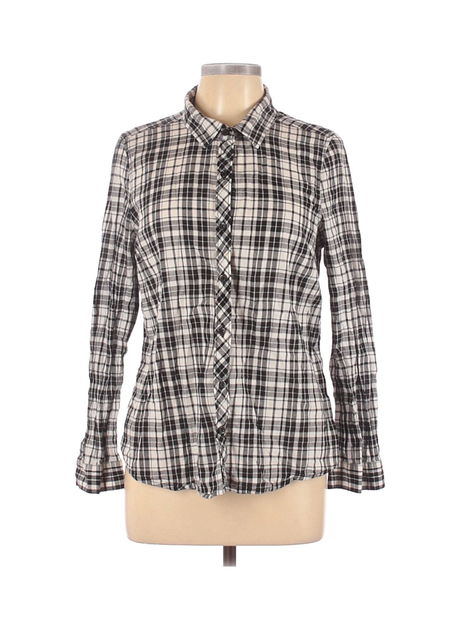Faded Glory Women Black Long Sleeve Button-Down Shirt 12 | eBay