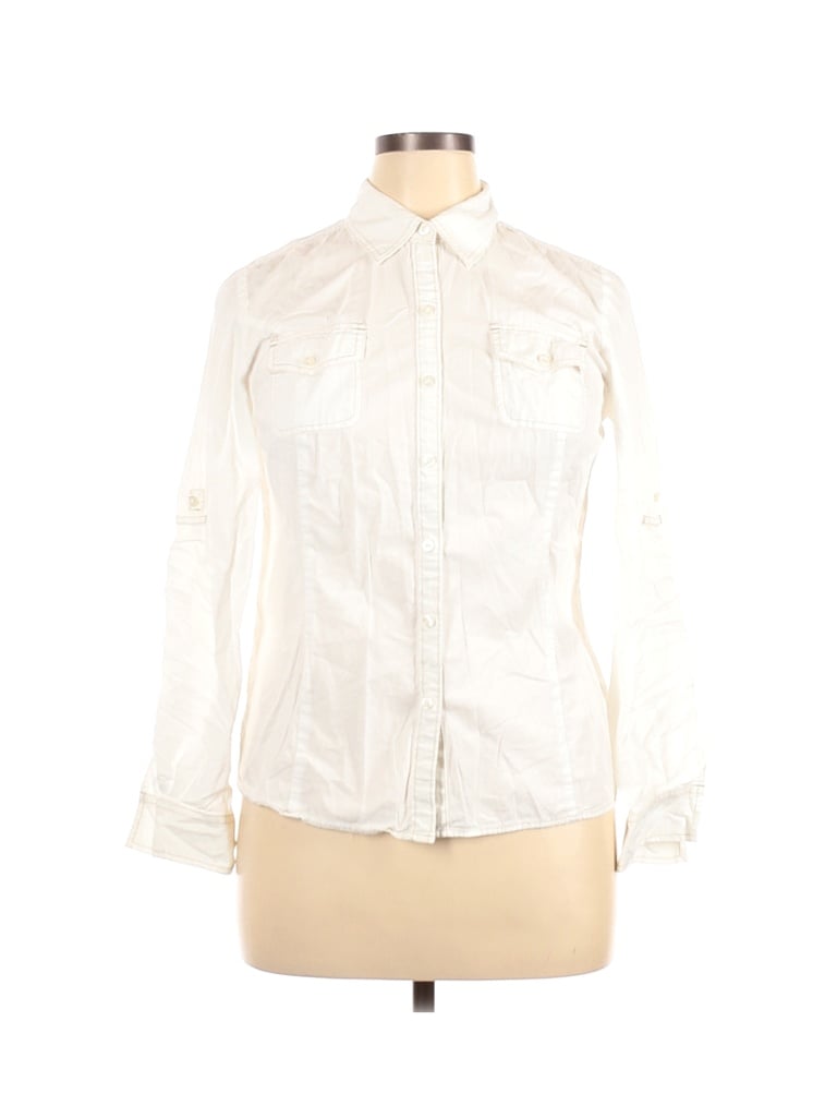Tommy Hilfiger 100% Cotton Solid White Long Sleeve Button-Down Shirt ...