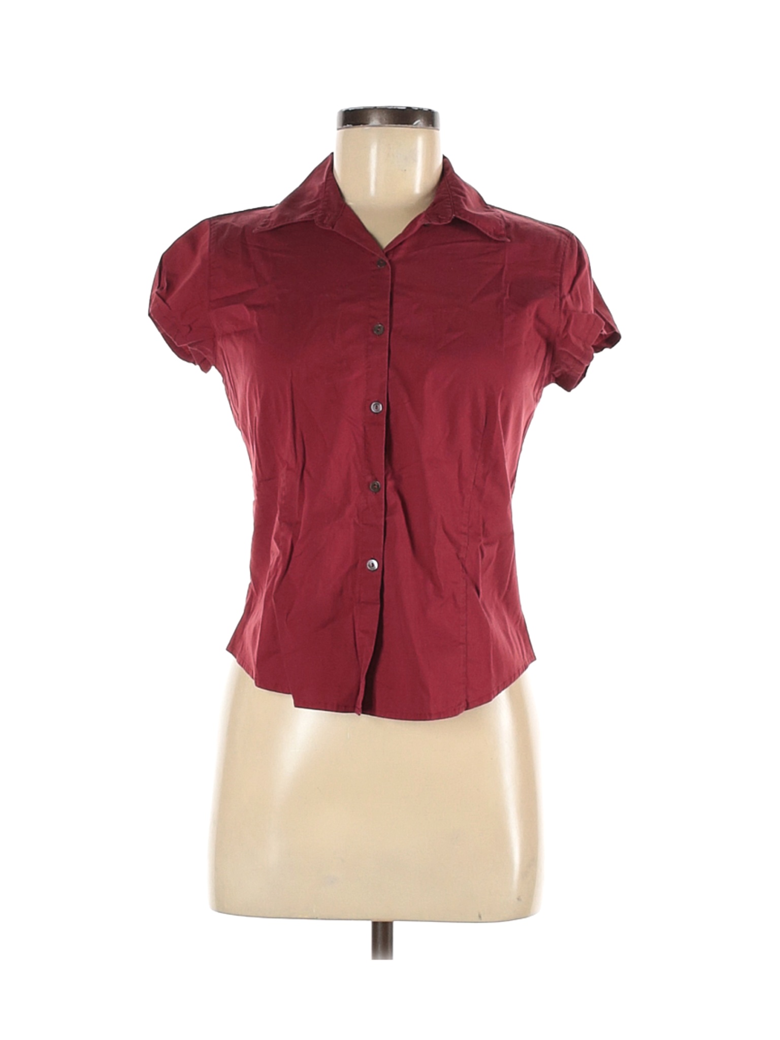 short sleeve red button down shirt women