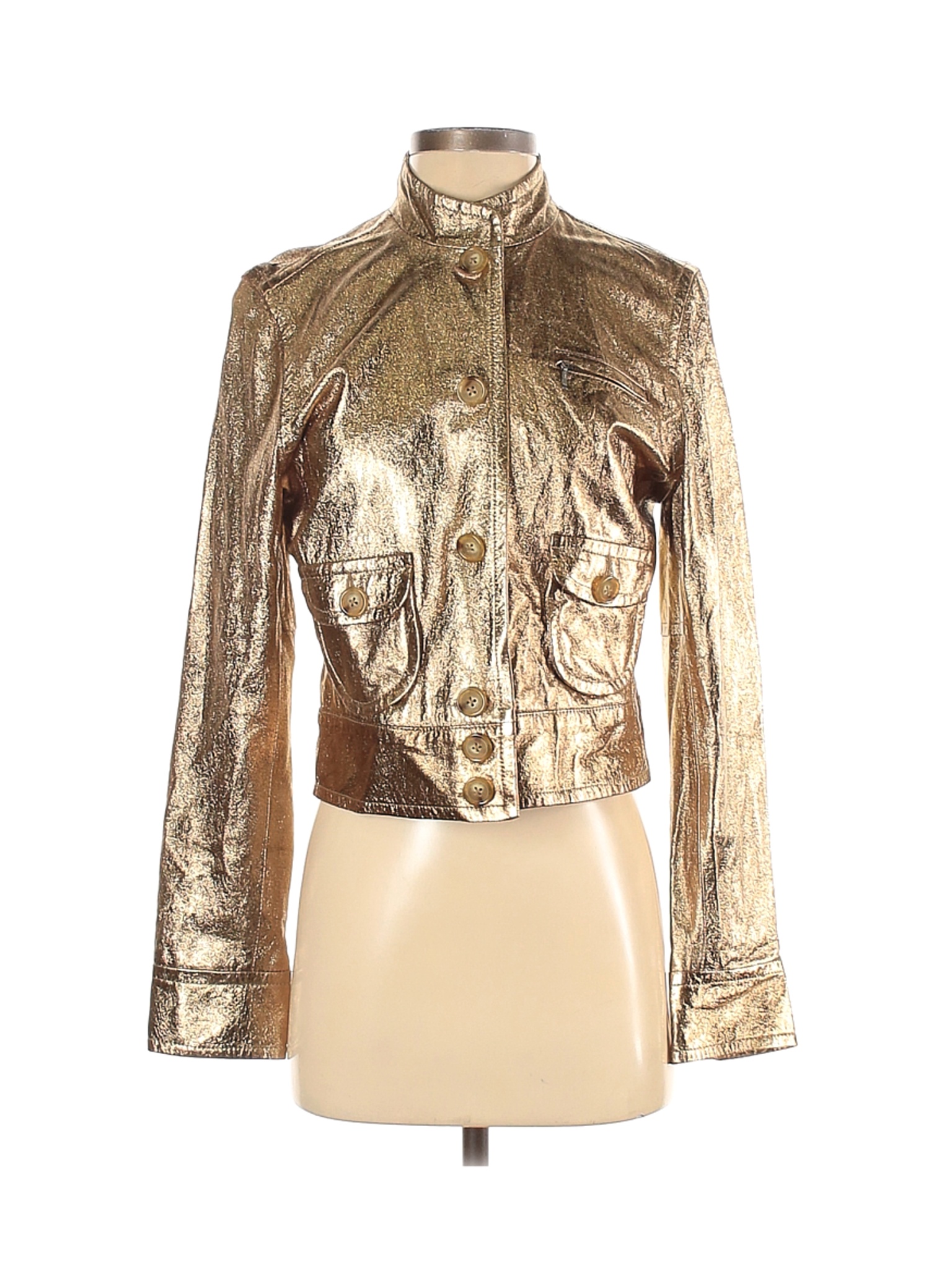 George Me by Mark Eisen Women Gold Leather Jacket 4 | eBay
