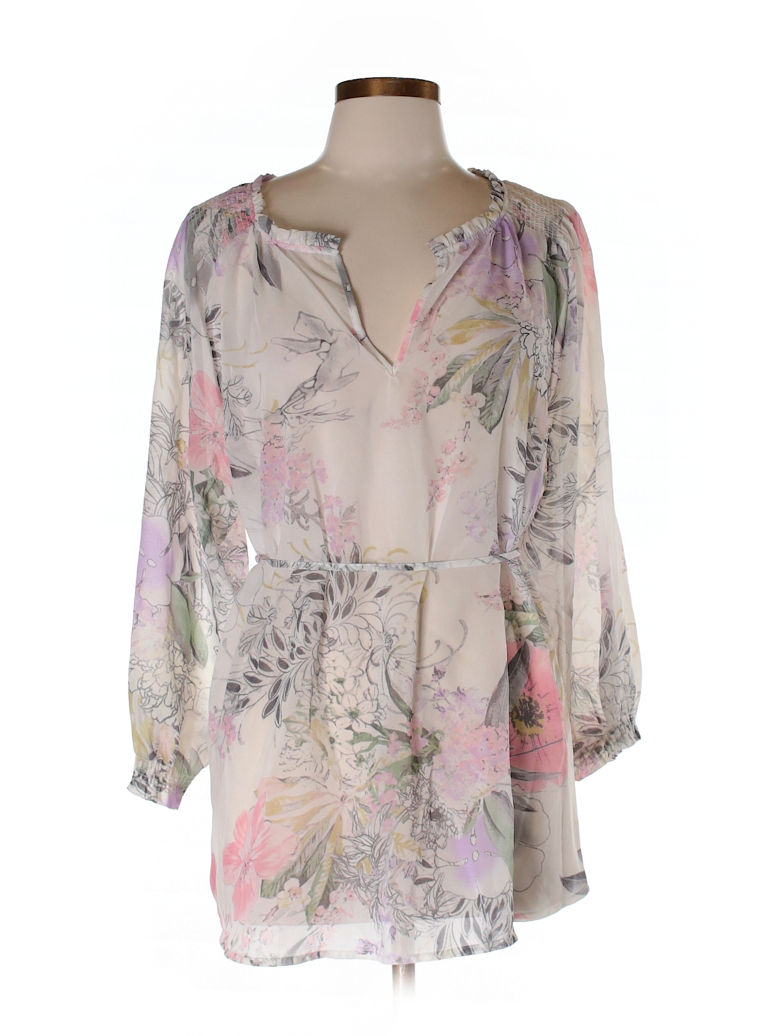 Jessica Simpson 100% Polyester Floral Light Pink Long Sleeve Blouse ...
