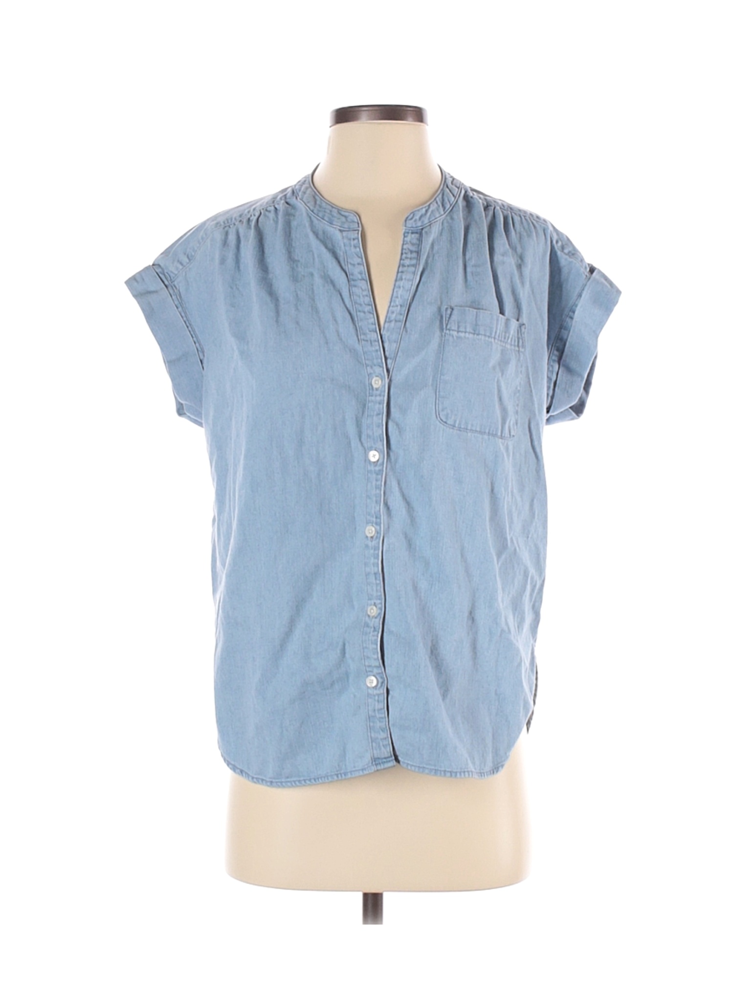 J.Crew Mercantile Women Blue Short Sleeve Button-Down Shirt S | eBay