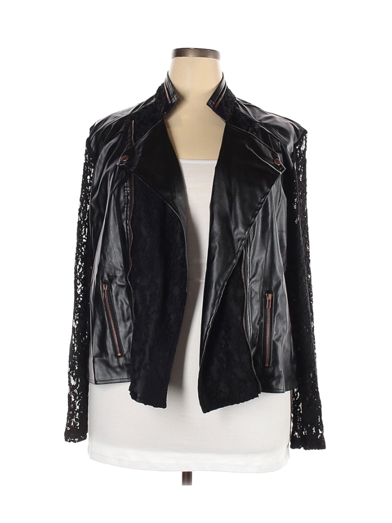 Assorted Brands Solid Black Faux Leather Jacket Size 3X (Plus) - 54% ...
