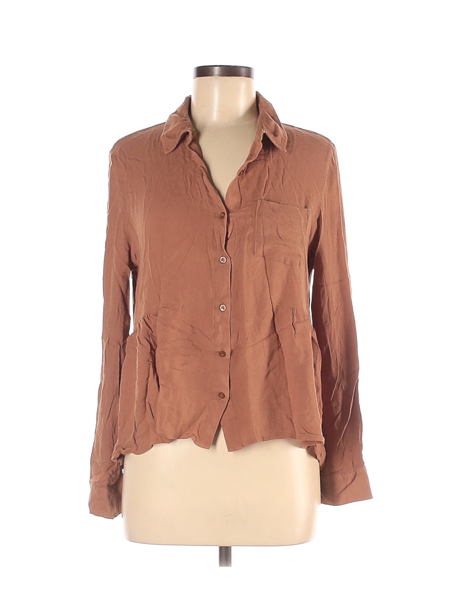 BP. Women Brown Long Sleeve Button-Down Shirt M | eBay