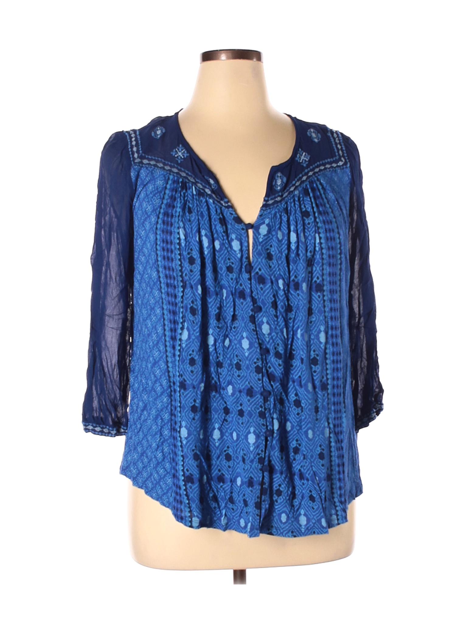 Lucky Brand Women Blue Long Sleeve Top 1X Plus | eBay