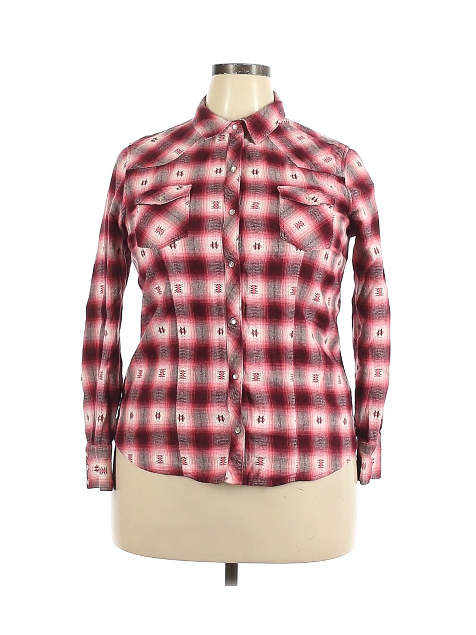 Bit & Bridle Women Red Long Sleeve Button-Down Shirt L | eBay