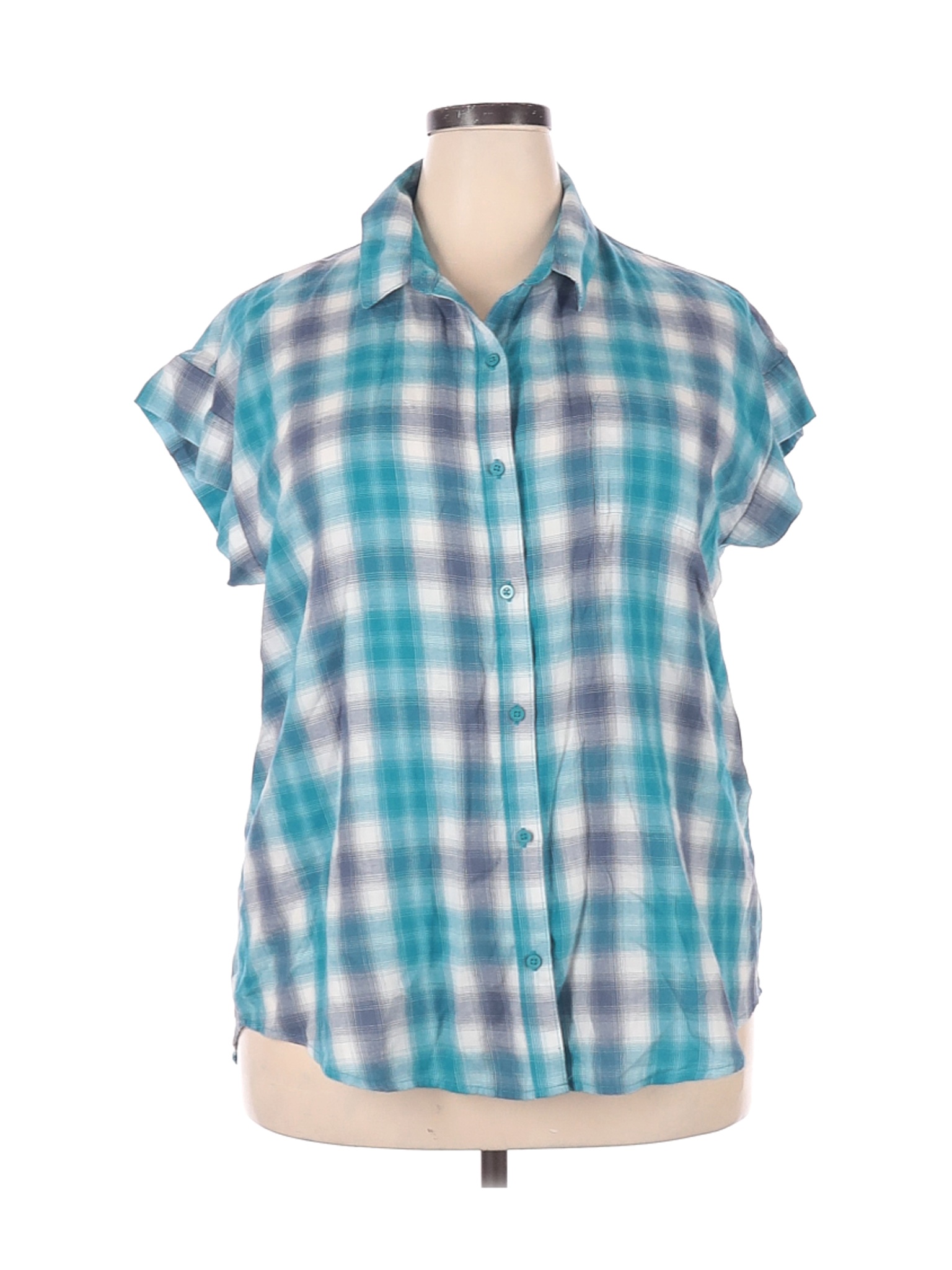 Riders by Lee Women Blue Short Sleeve Button-Down Shirt XXL | eBay