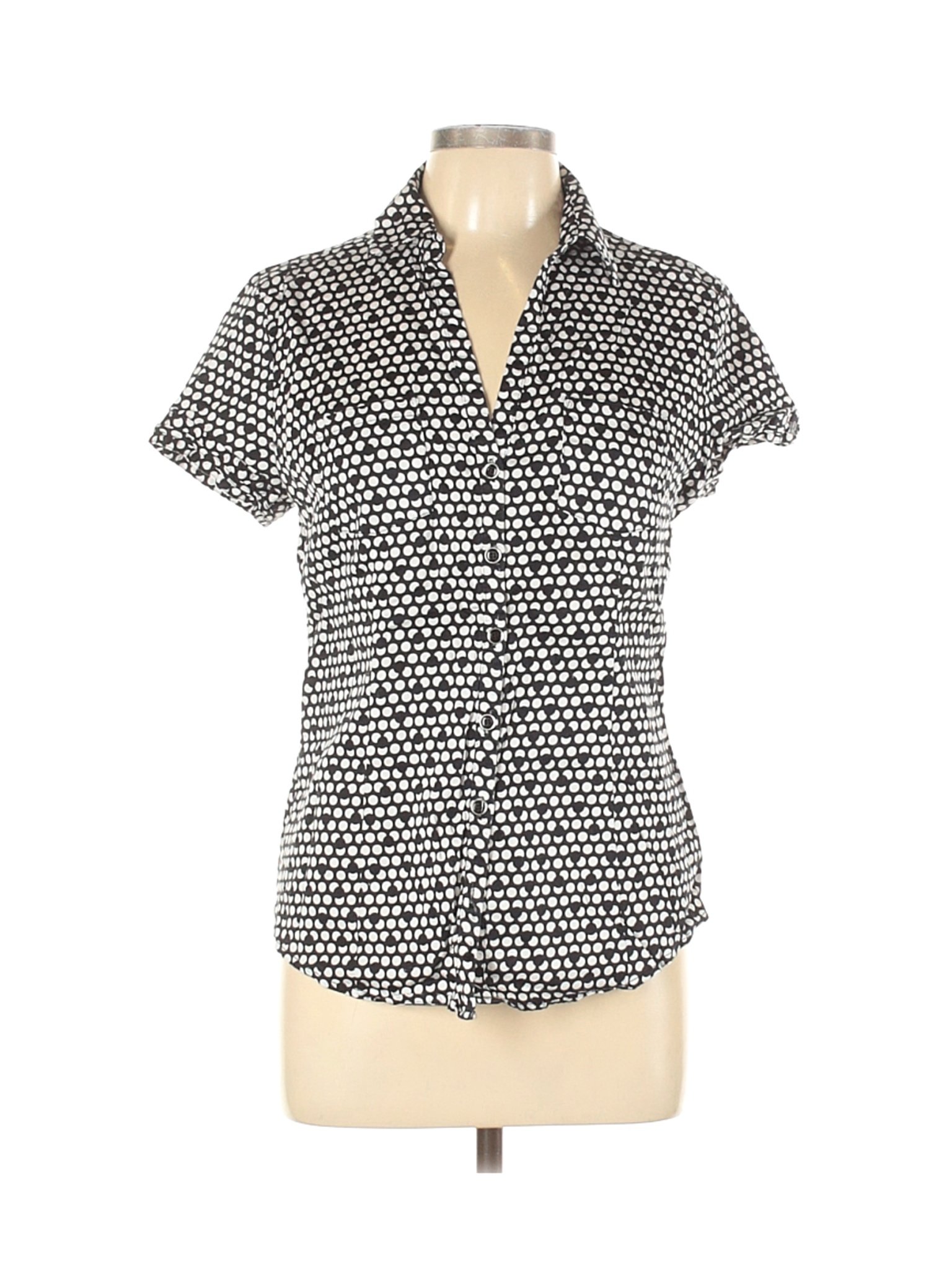 New York & Company Women Black Short Sleeve Button-Down Shirt L | eBay
