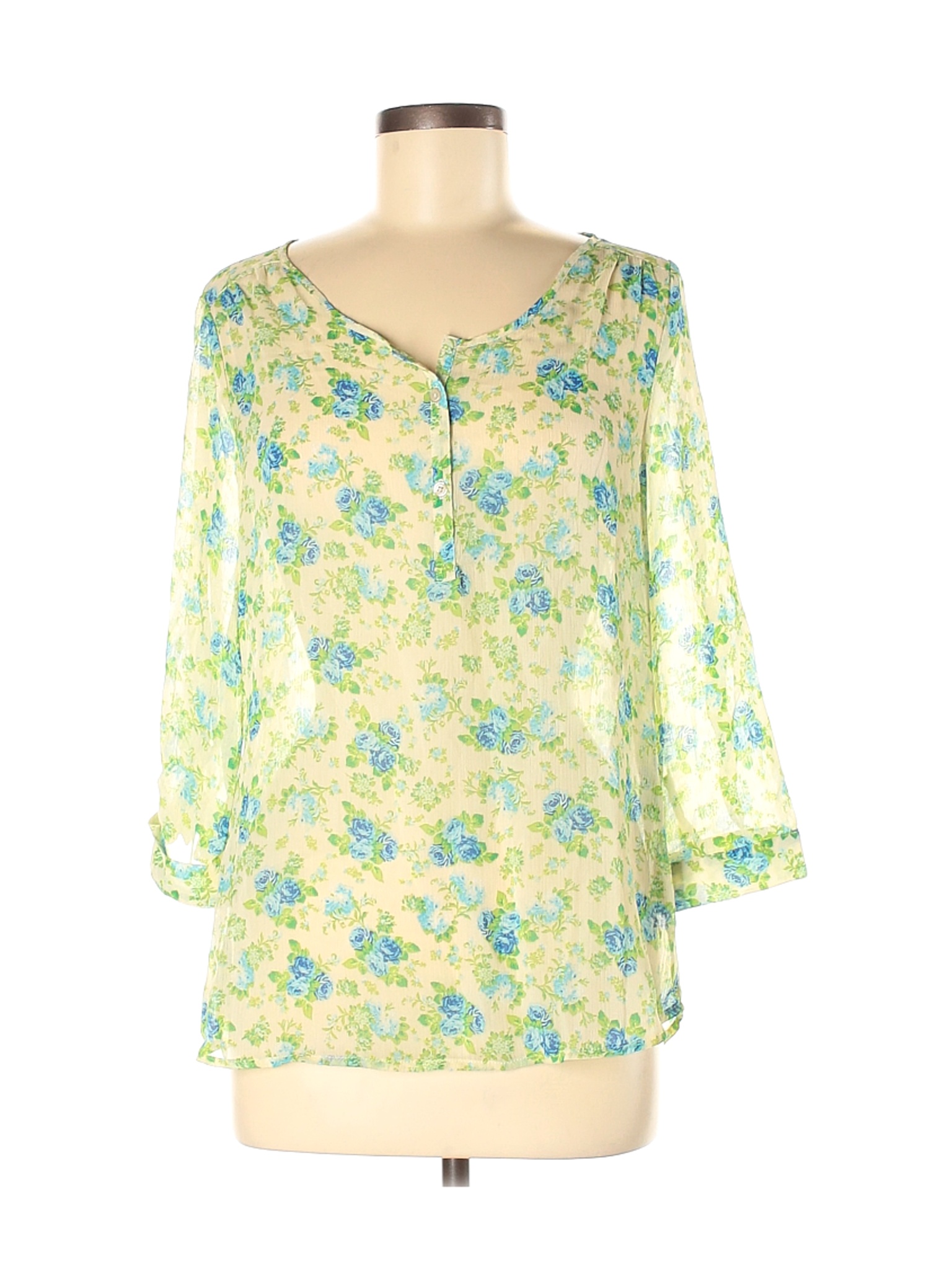 Bobbie Brooks 100% Polyester Floral Green 3/4 Sleeve Blouse Size M - 62 ...
