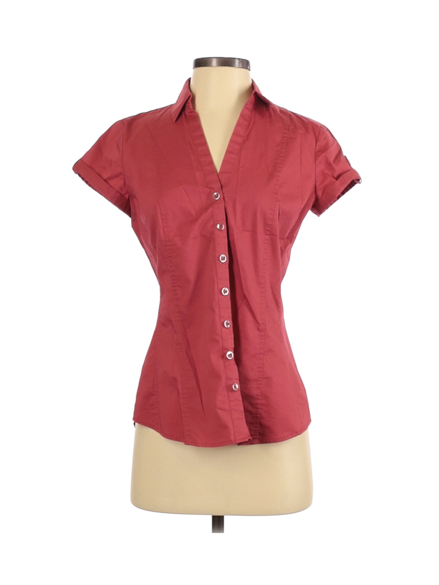 short sleeve red button down shirt women