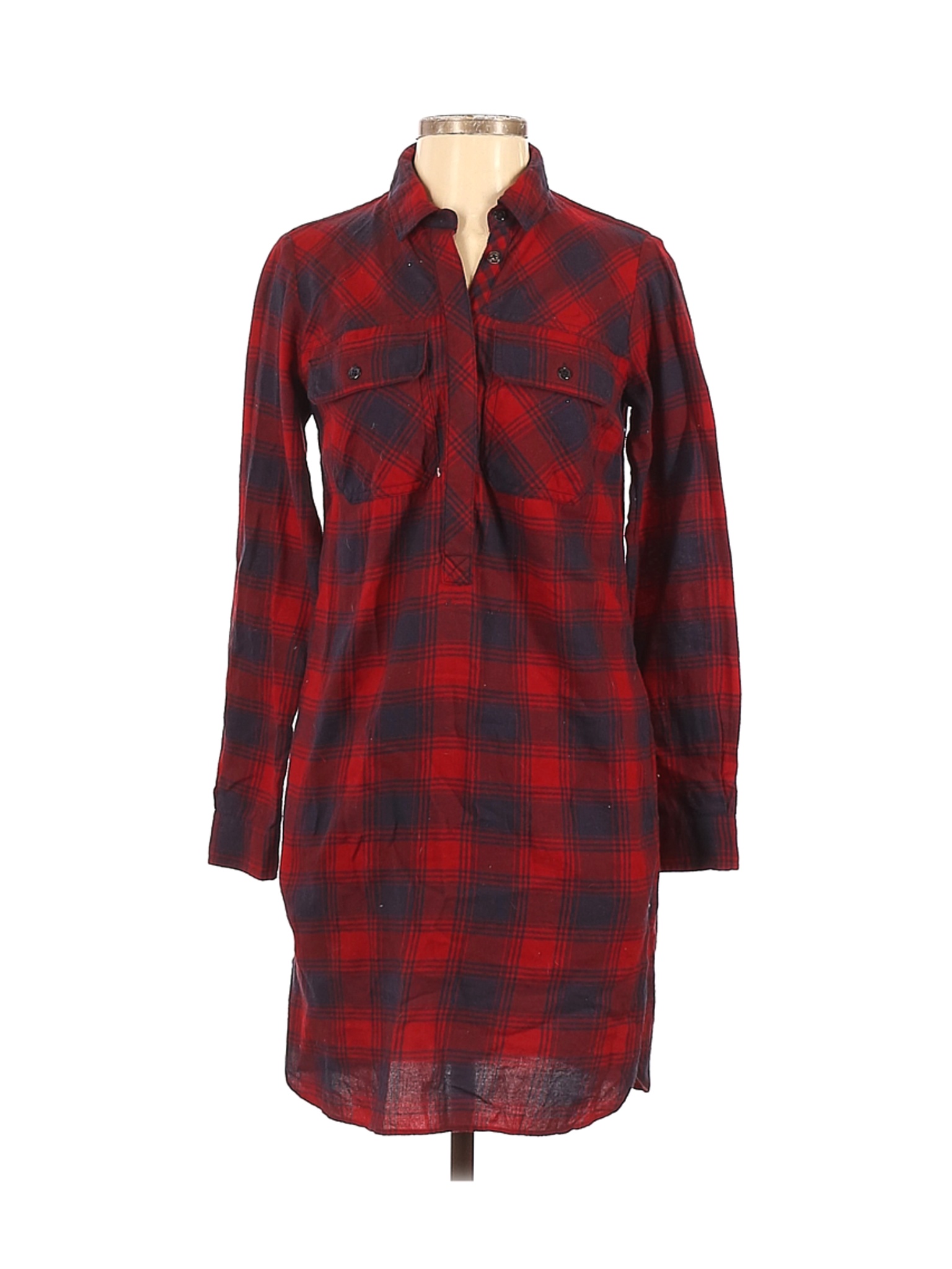 J.Crew Factory Store 100% Cotton Plaid Maroon Red Casual Dress Size XXS ...