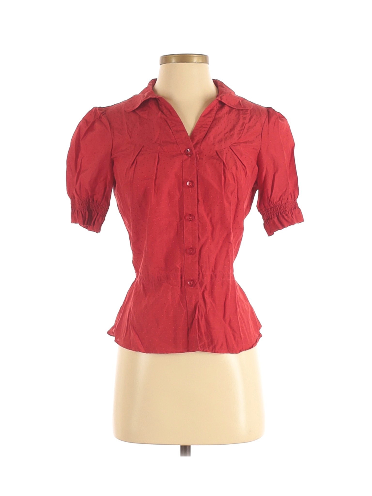 woman red button down shirt