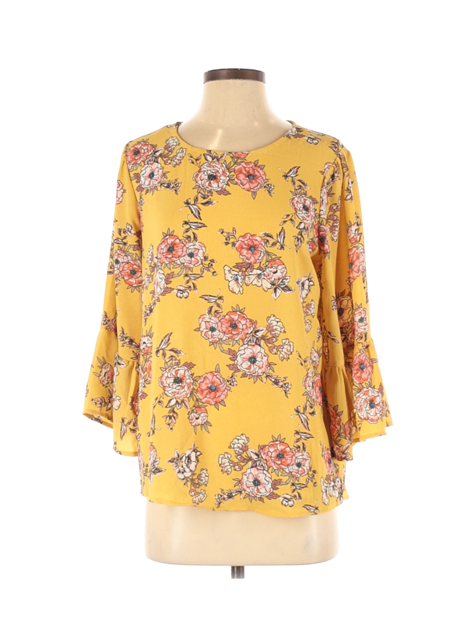 AUW Women Yellow 3/4 Sleeve Blouse S | eBay