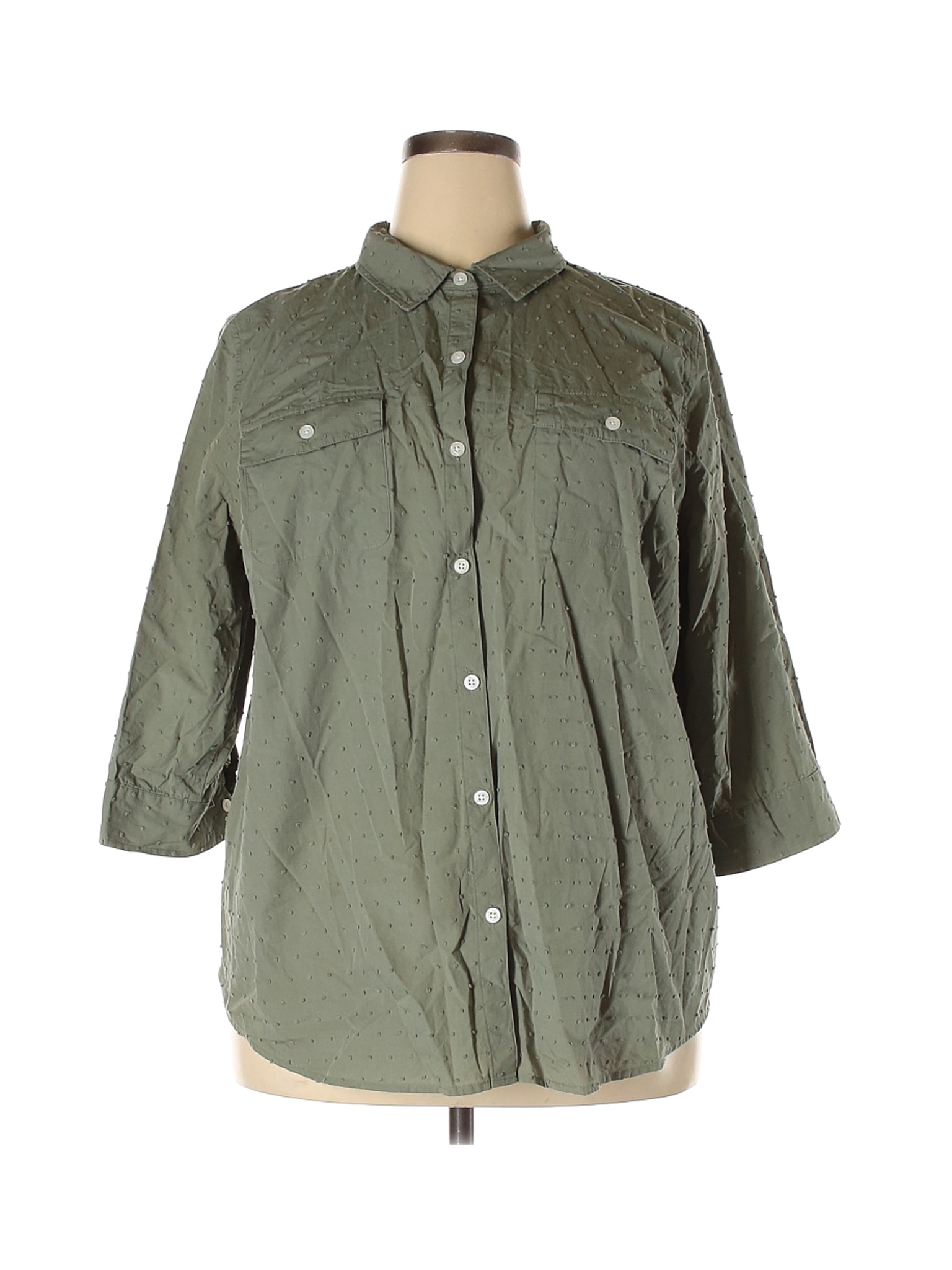 Croft & Barrow Plus Women Green 3/4 Sleeve Button-Down Shirt 2X Plus | eBay