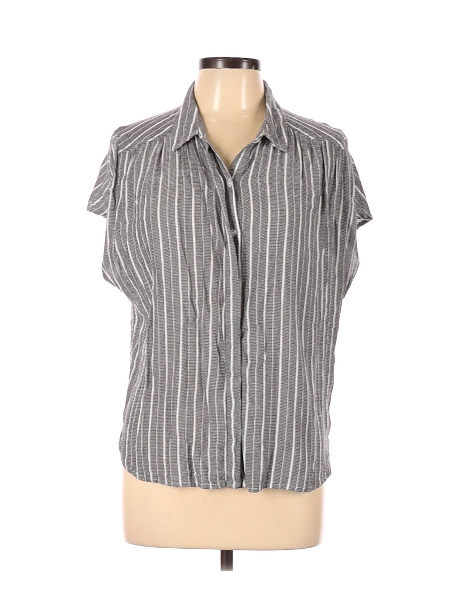 Lucky Brand Women Gray Short Sleeve Button-Down Shirt L | eBay