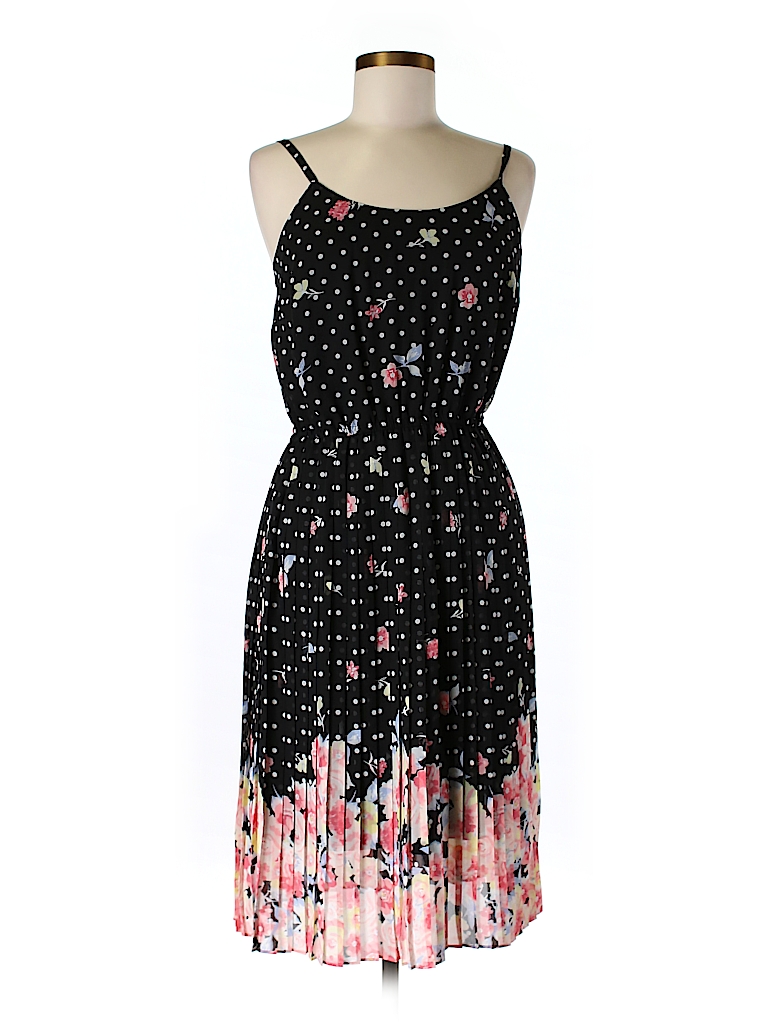 Elle 100% Polyester Floral Polka Dots Black Casual Dress Size M - 73% ...