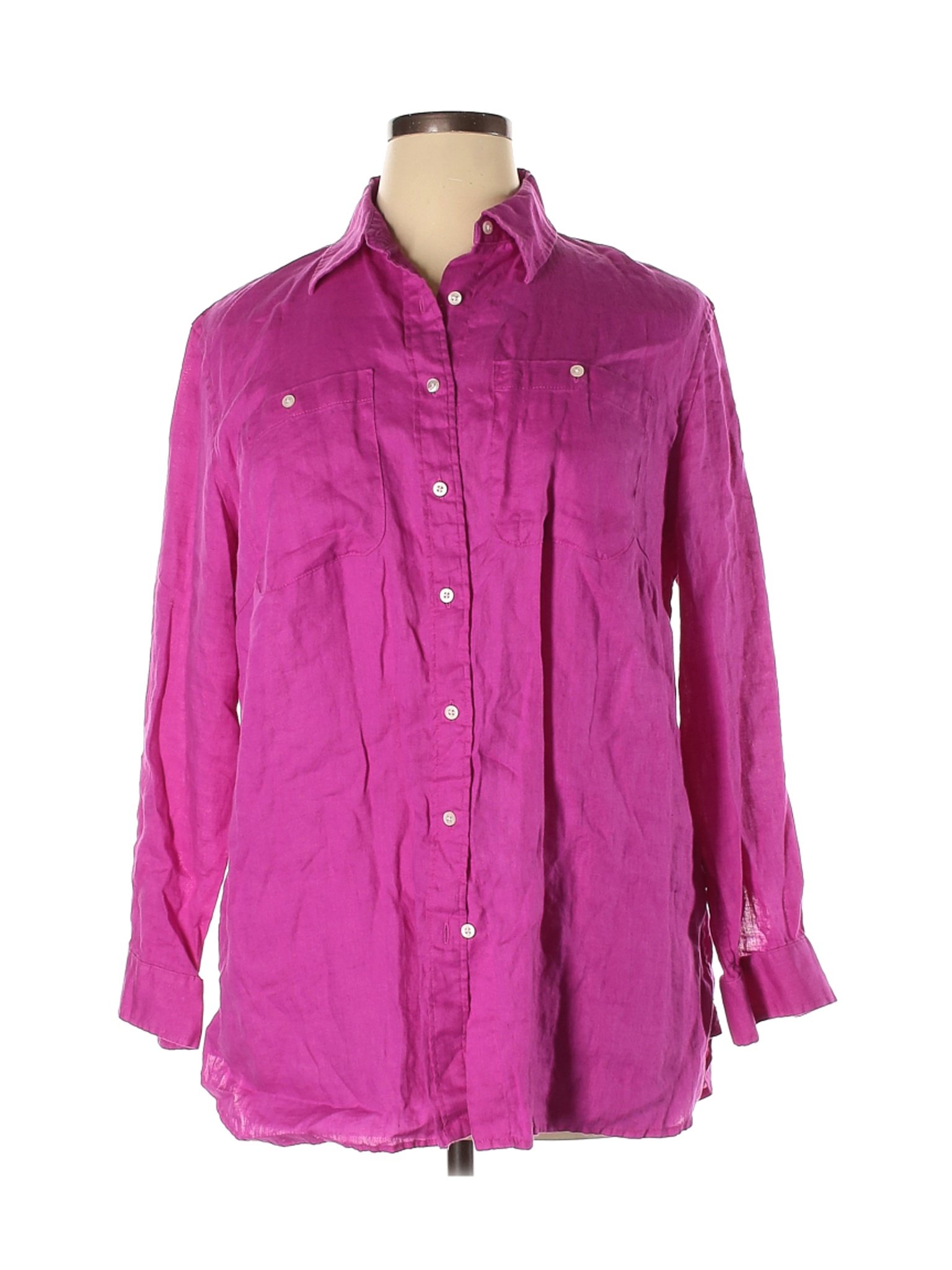 Lauren by Ralph Lauren Women Pink Long Sleeve Button-Down Shirt 1X Plus ...