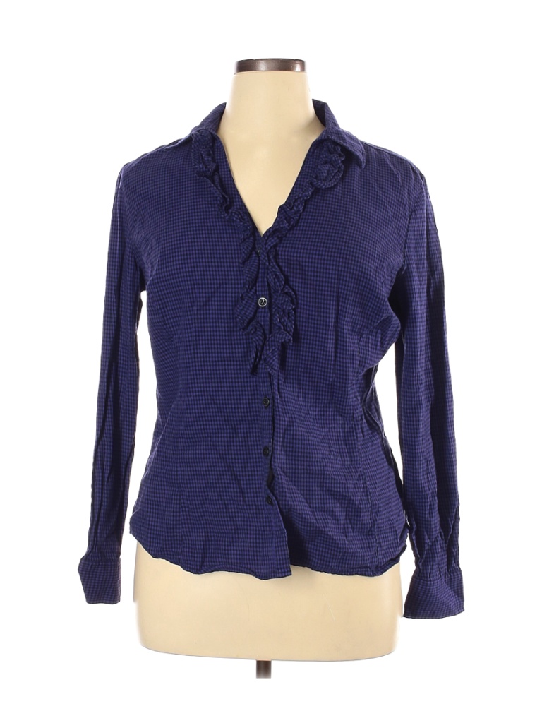 New York & Company 100% Cotton Blue Purple Long Sleeve Button-Down ...