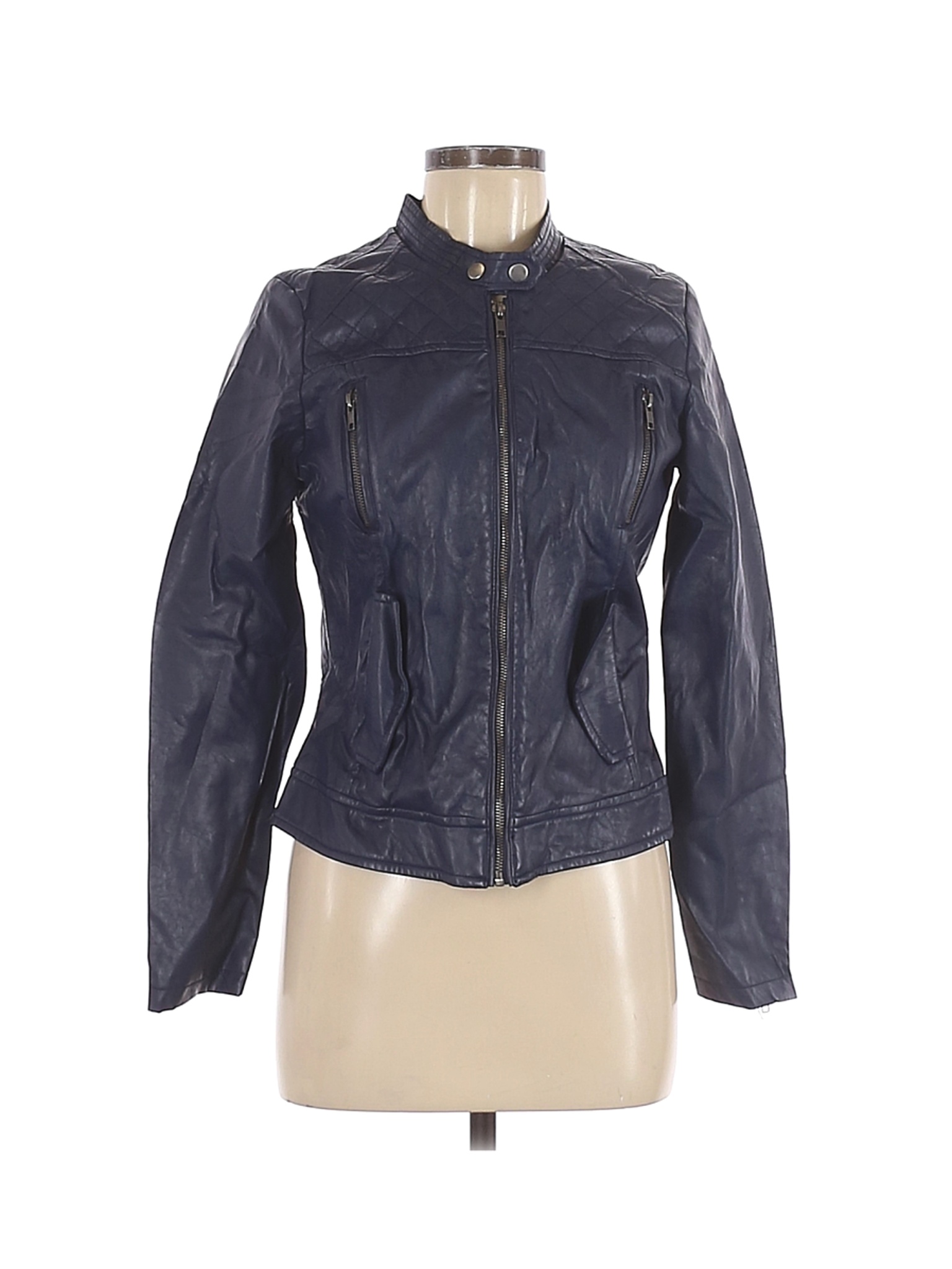 Assorted Brands Women Blue Faux Leather Jacket M | eBay
