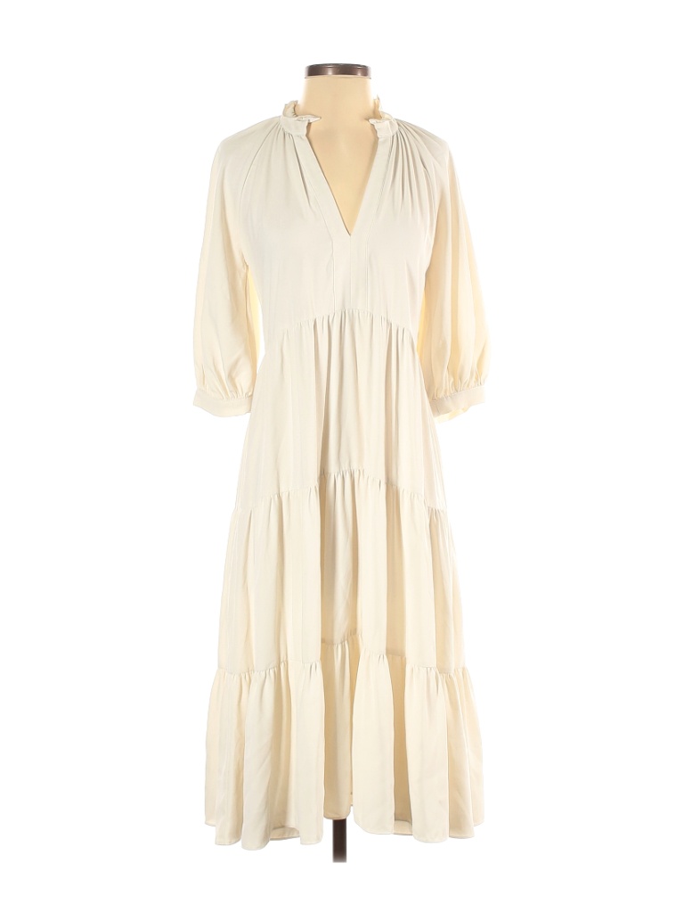 Amanda Uprichard 100 Polyester Solid Ivory White Saffron Midi Dress