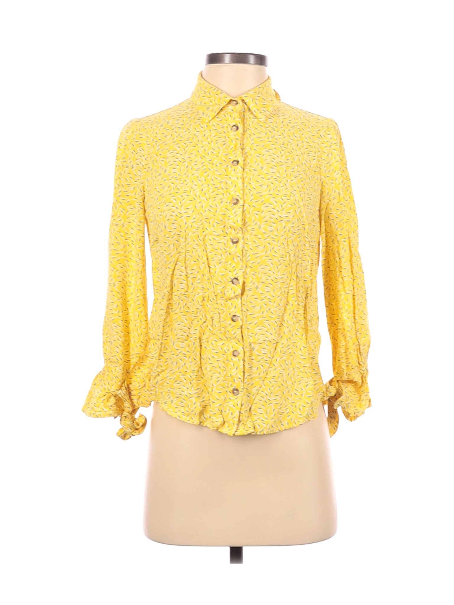 Maeve by Anthropologie Women Yellow Long Sleeve Button-Down Shirt 2 | eBay