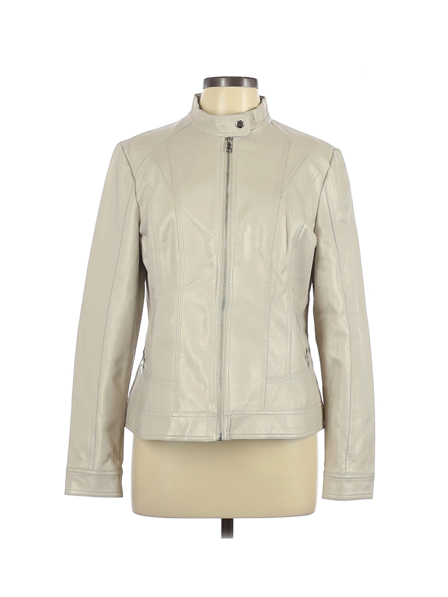 Roz & Ali Women Ivory Faux Leather Jacket L | eBay