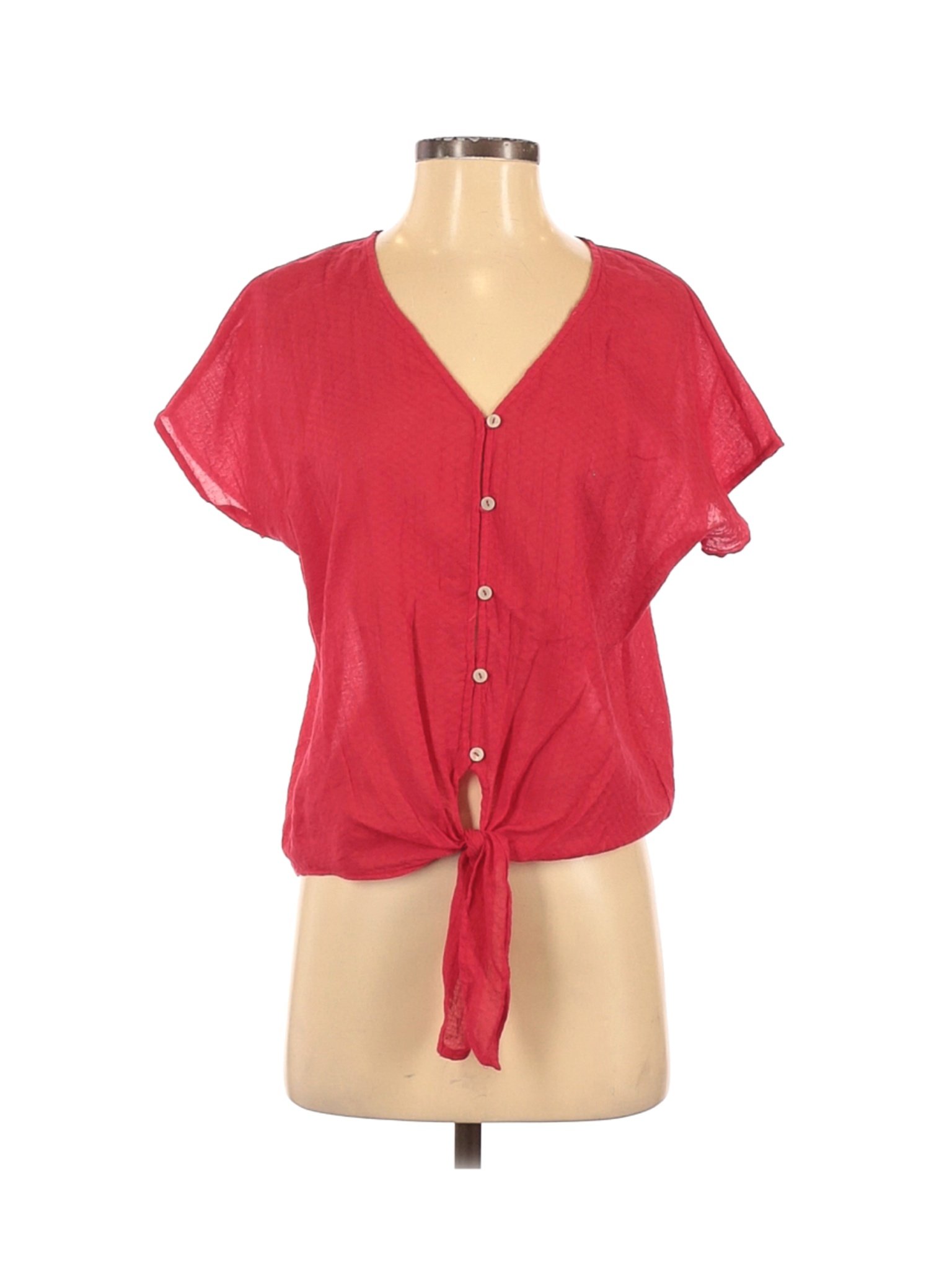 Universal Thread Women Red Short Sleeve Button-Down Shirt XS | eBay