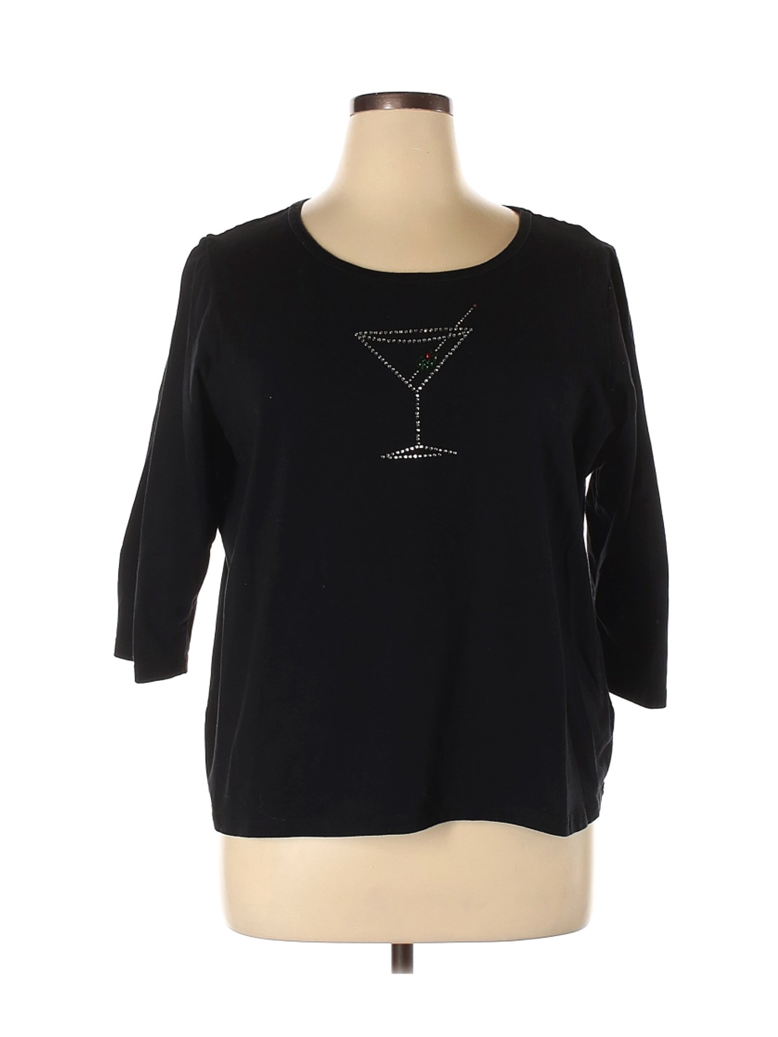 Susan Lawrence Women Black 3/4 Sleeve T-Shirt 1X Plus | eBay