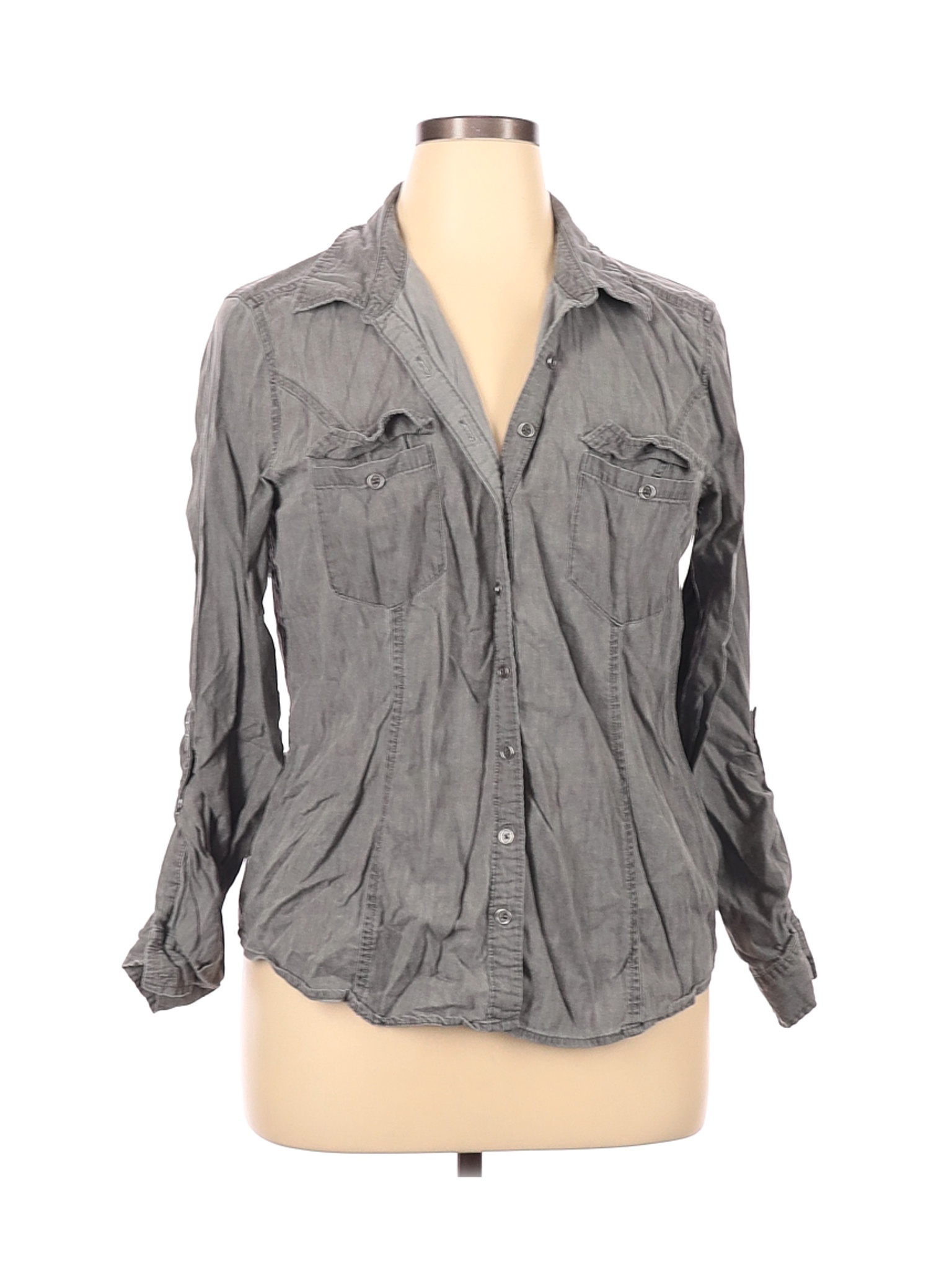 gray button down shirt women's