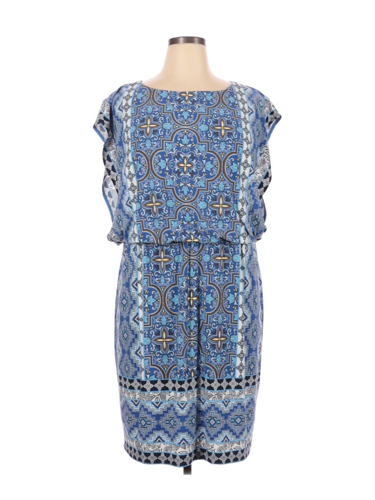 Chico's 100% Polyester Paisley Baroque Print Batik Aztec Or Tribal Print Blue Casual Dress Size XL (3) - photo 1