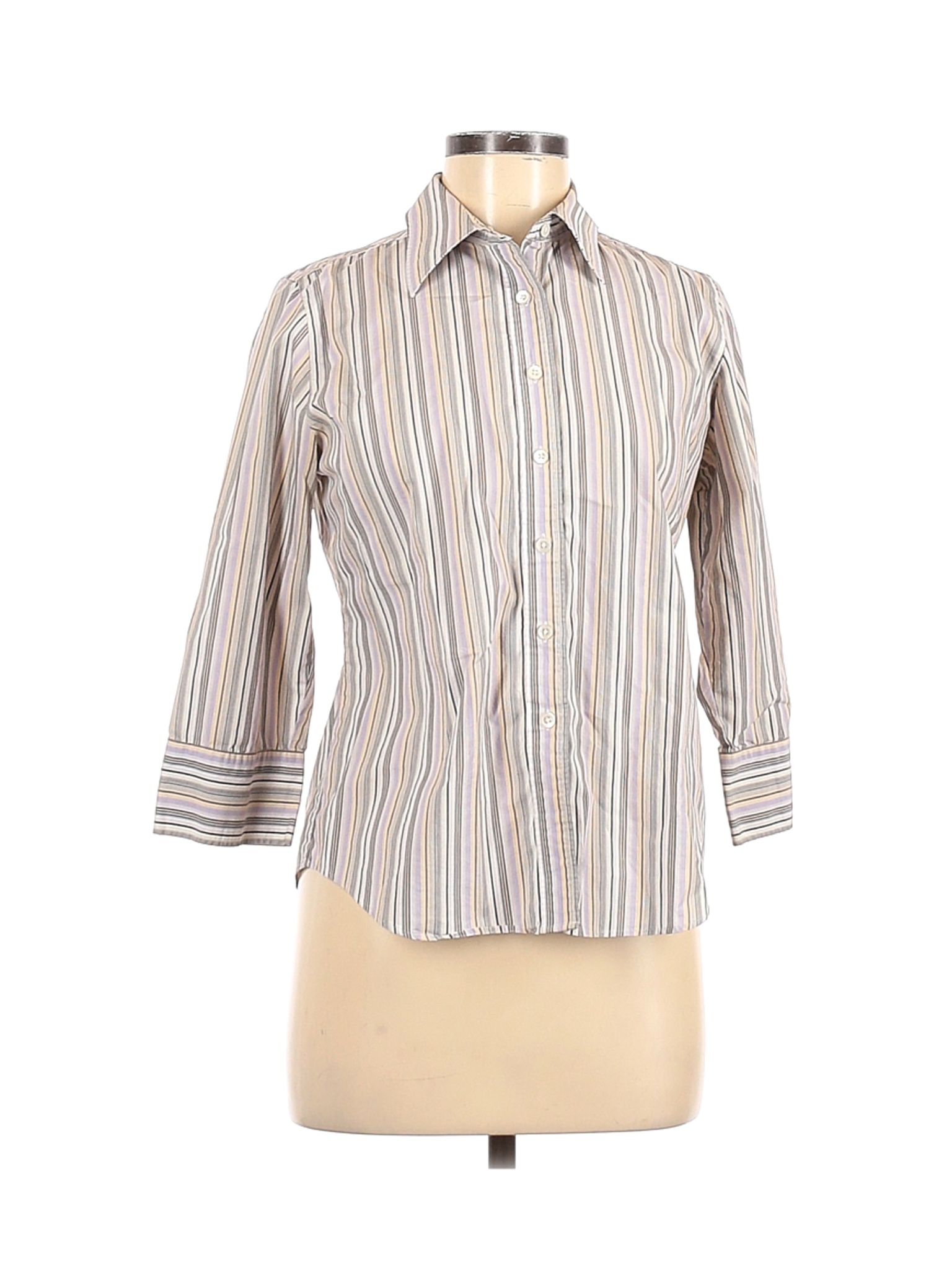 Lands' End Women Ivory Long Sleeve Button-Down Shirt 8 | eBay