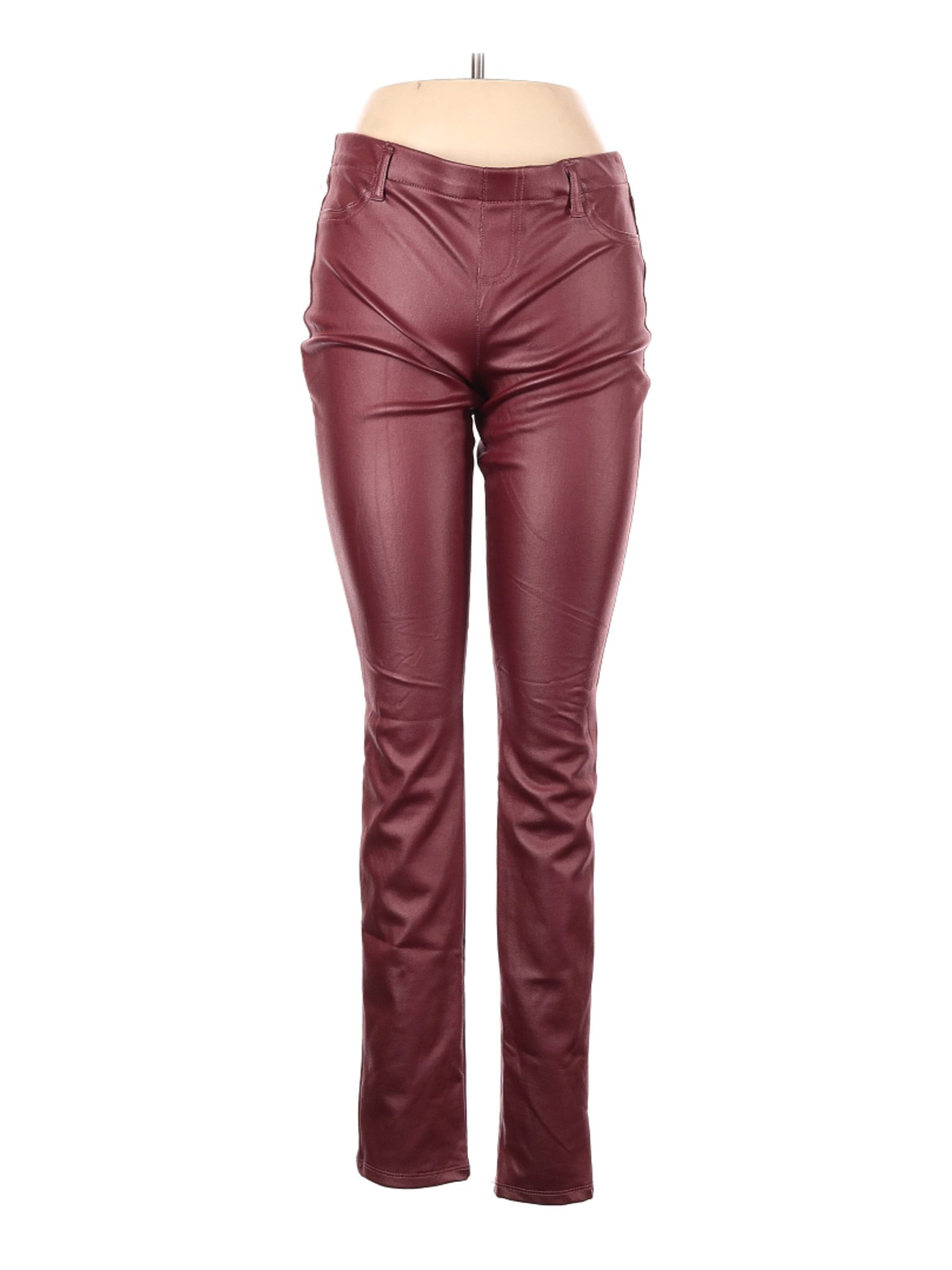 red faux leather pants