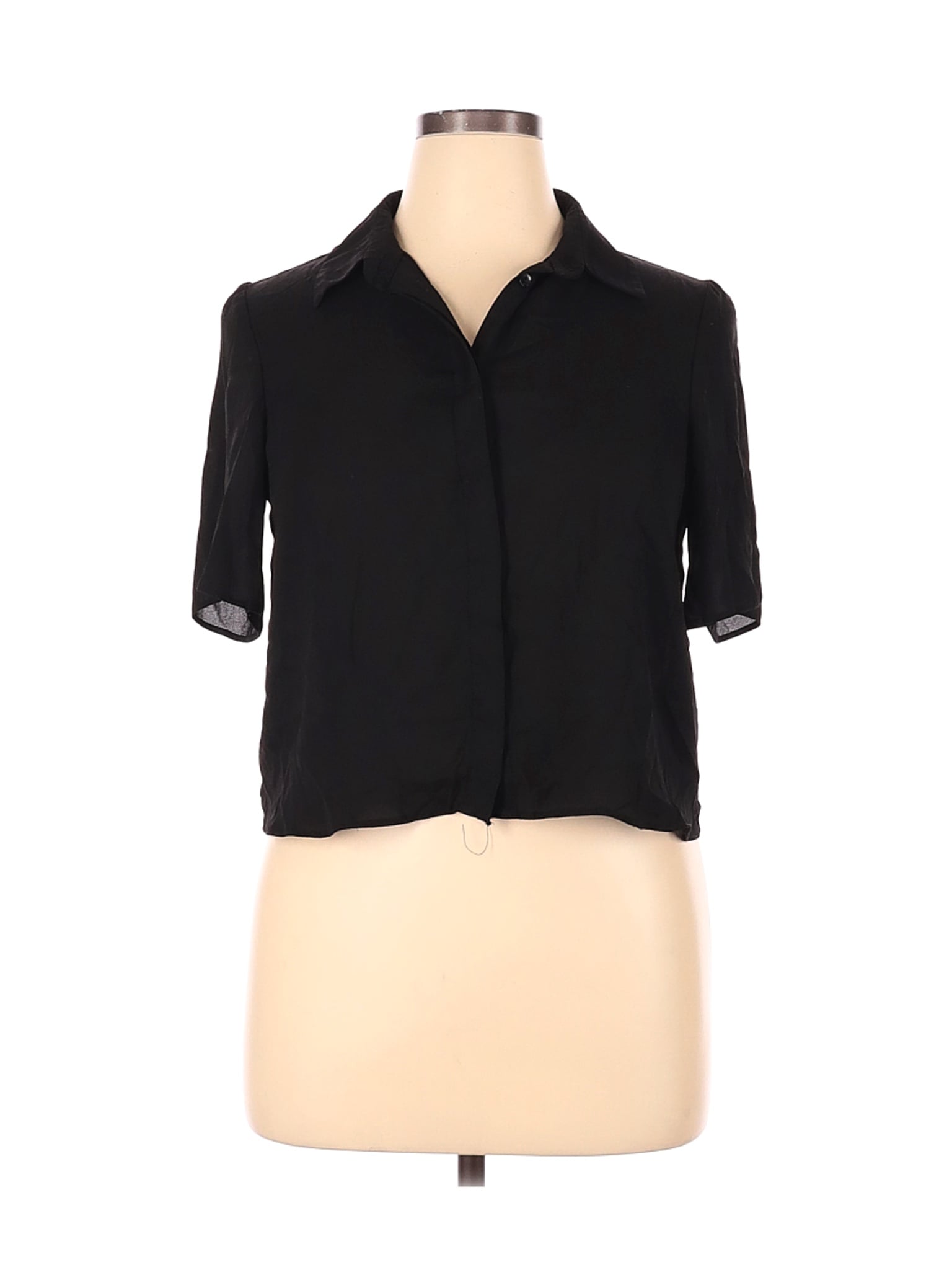 black short sleeve blouse with collar
