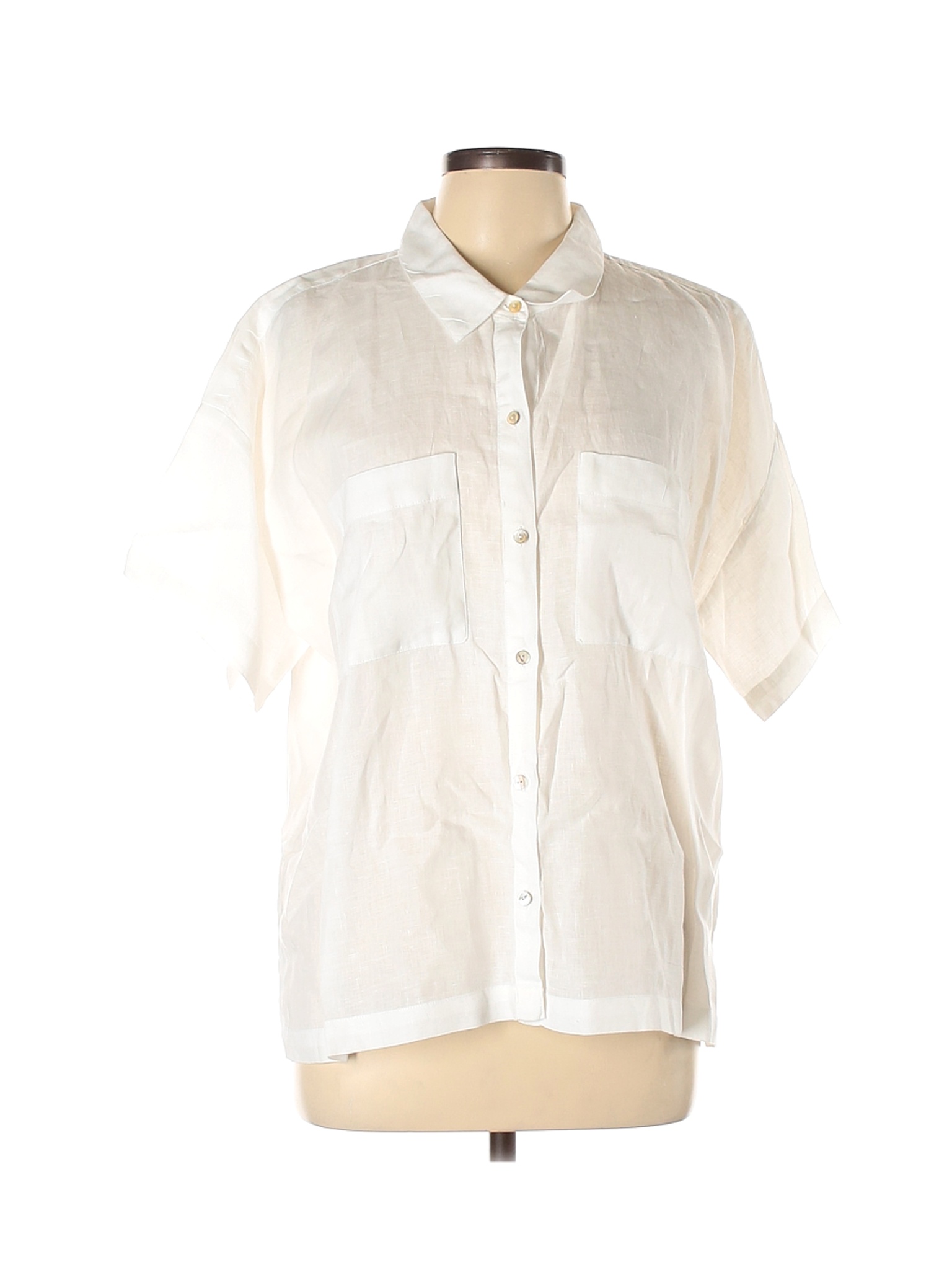 Eileen Fisher Women Ivory Short Sleeve Button-Down Shirt L | eBay