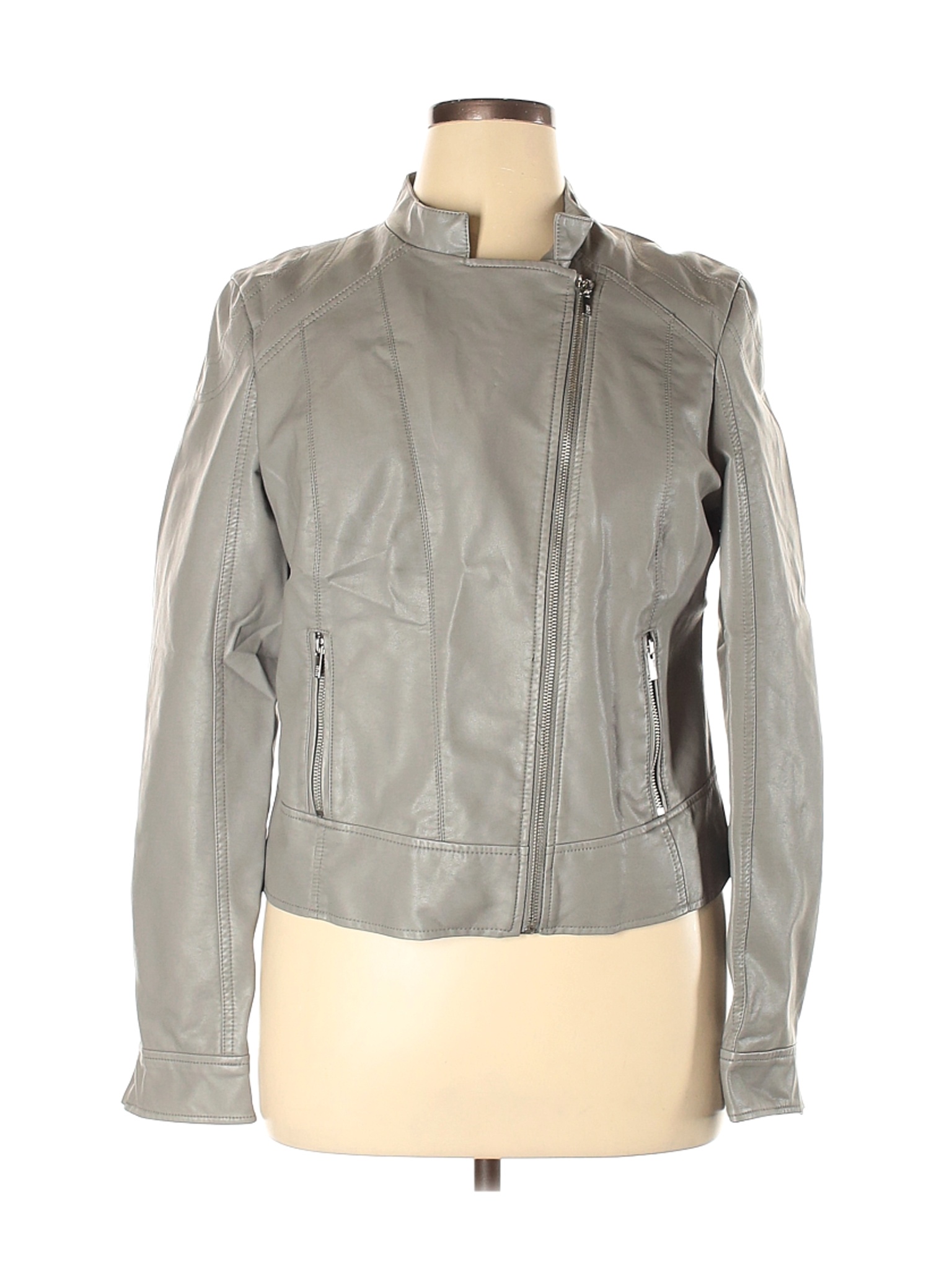 Black Rivet Women Gray Faux Leather Jacket XL | eBay