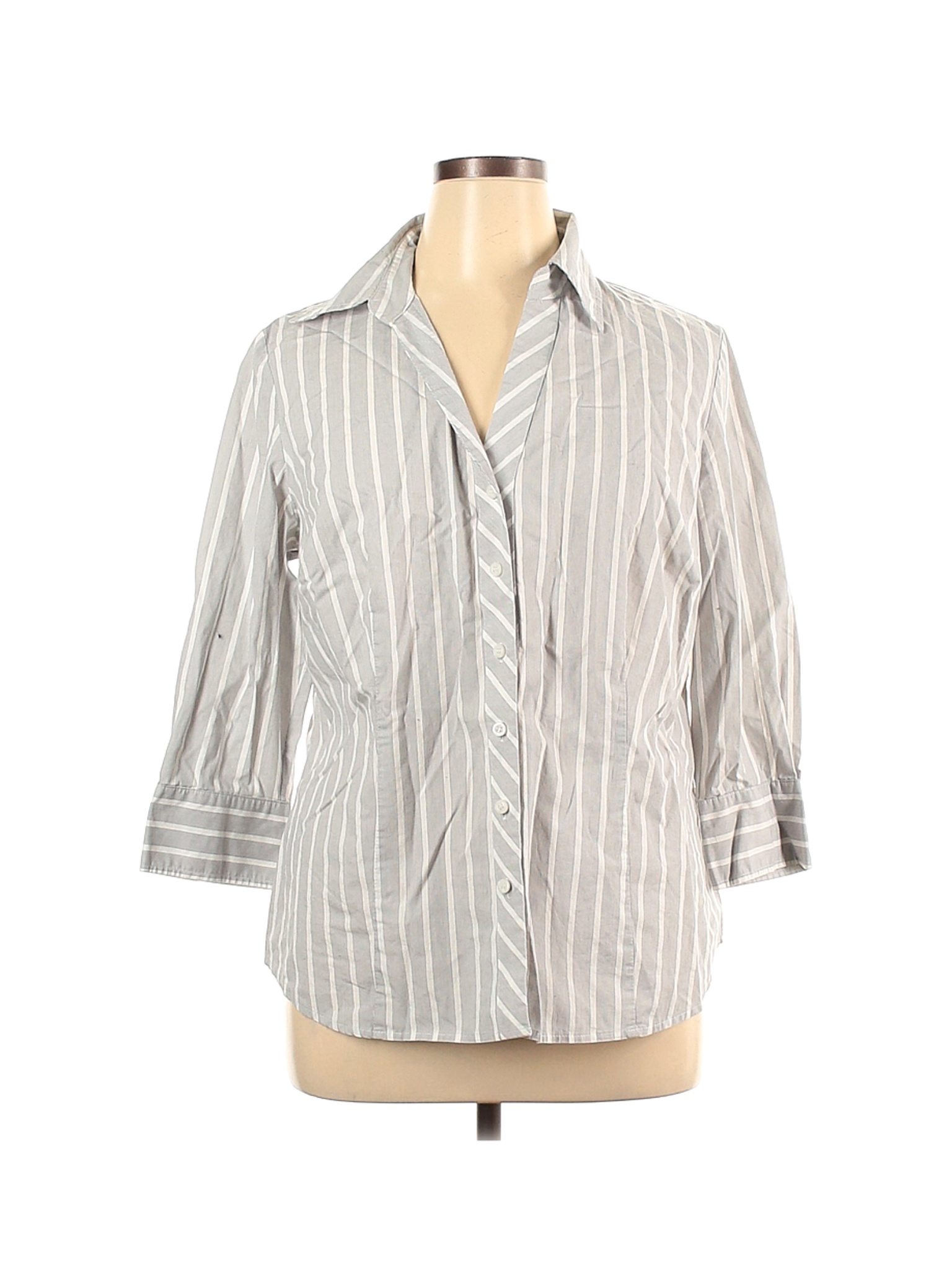 Worthington Women Gray 3/4 Sleeve Button-Down Shirt 1X Plus | eBay