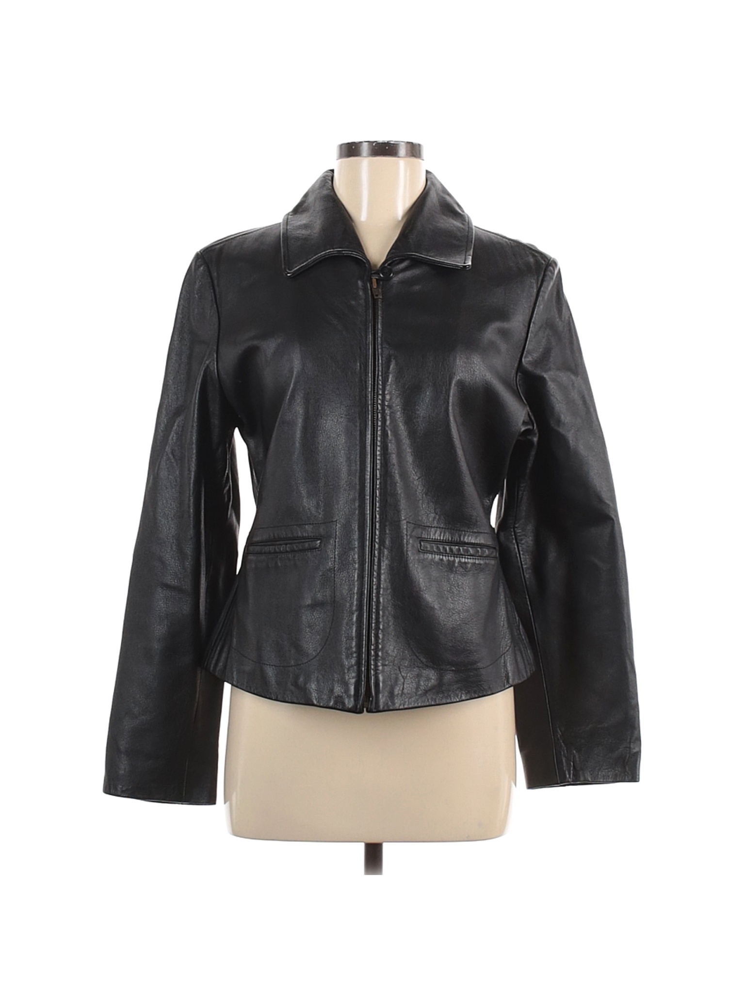Ann Taylor Women Black Leather Jacket M | eBay