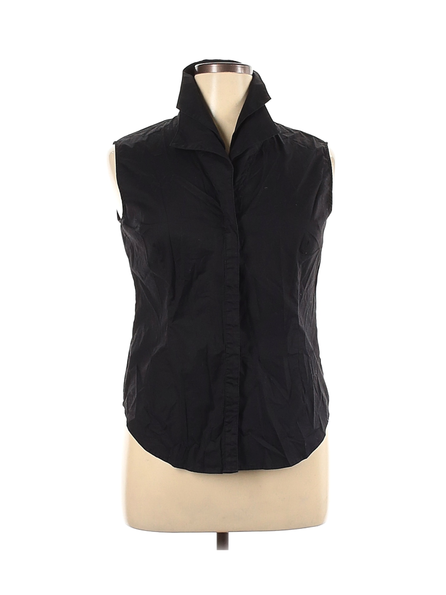 black sleeveless button down shirt women's