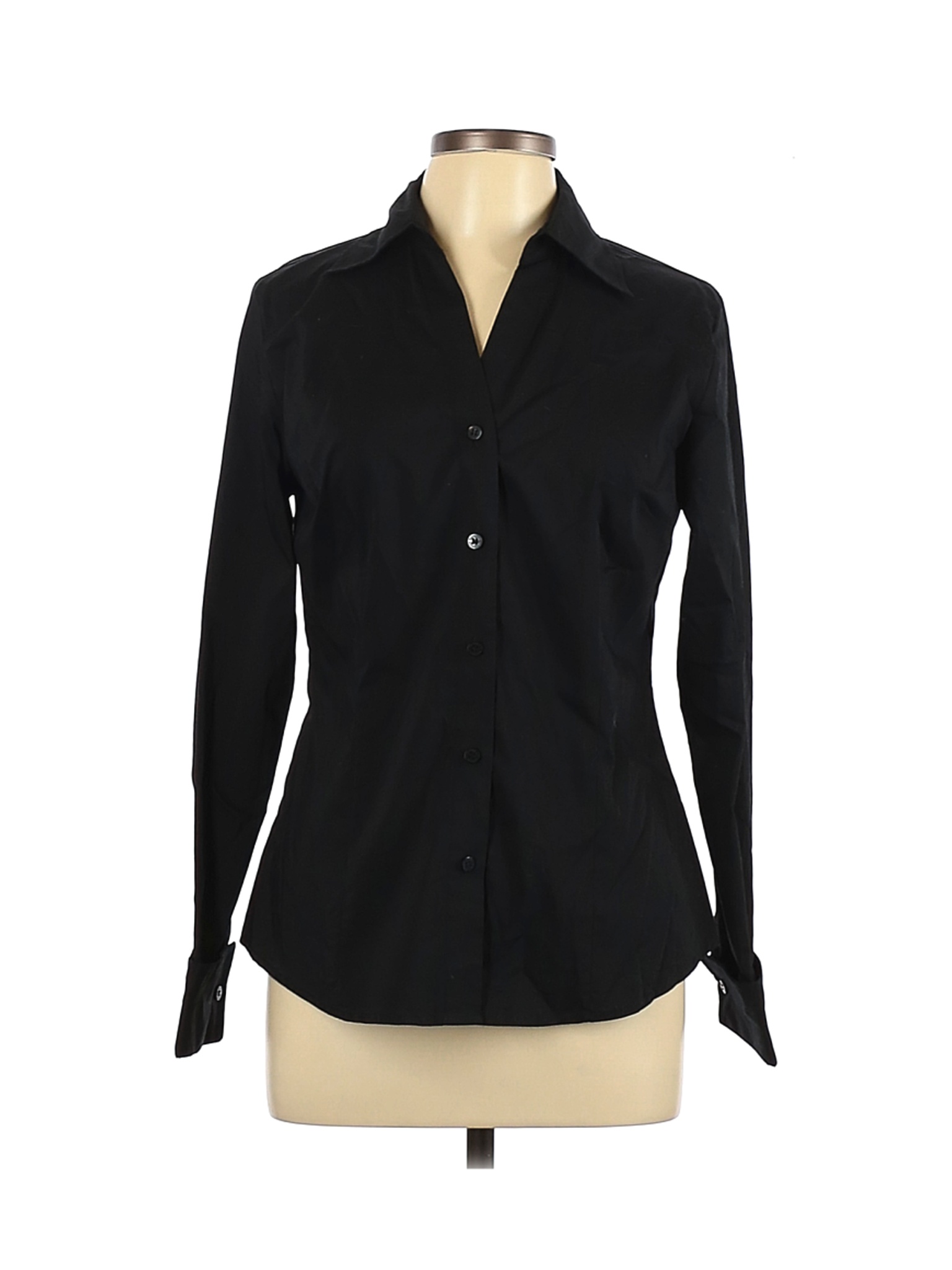 Worthington Women Black Long Sleeve Button-Down Shirt 10 | eBay