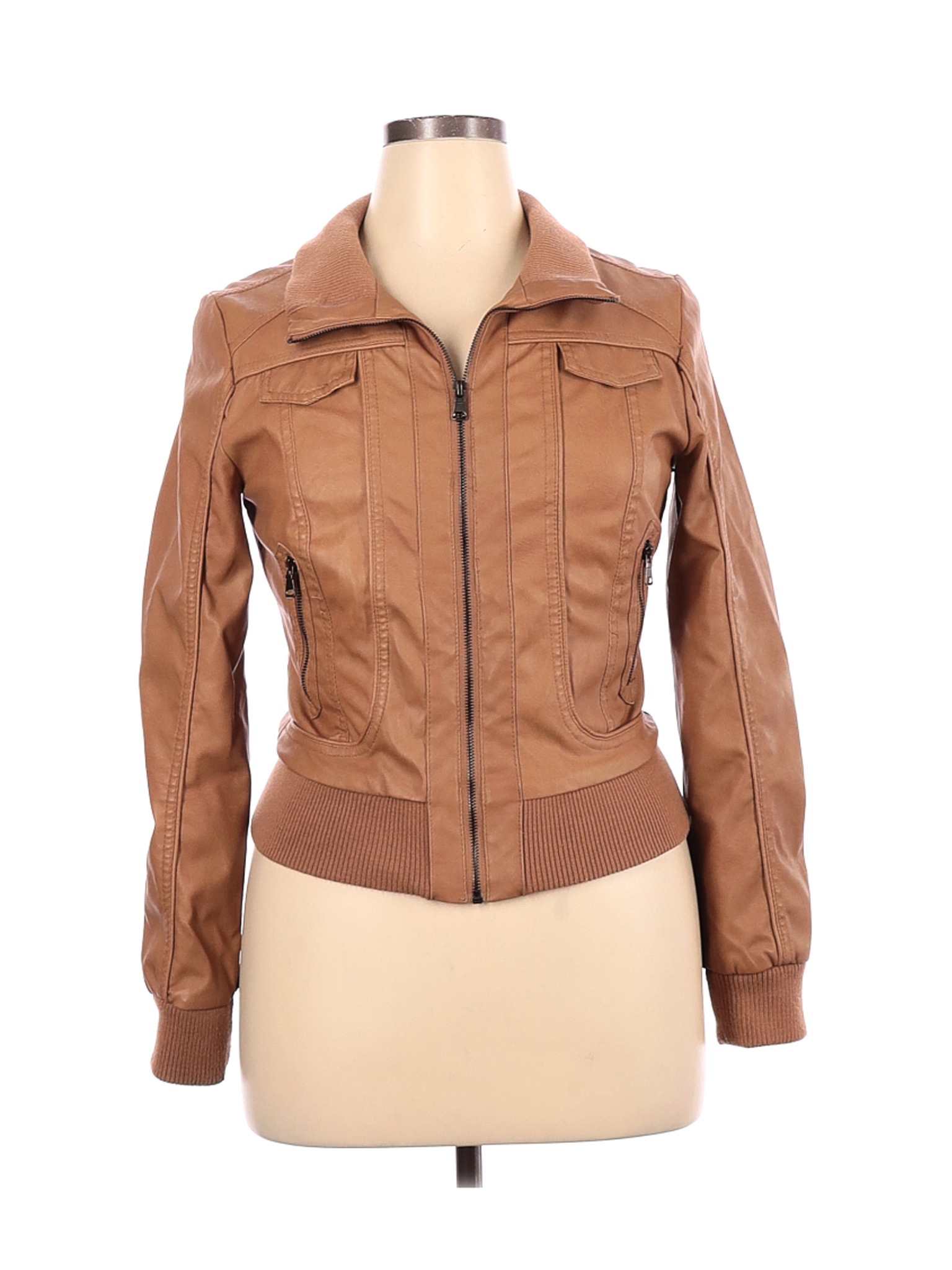 Ci Sono Women Brown Faux Leather Jacket L | eBay