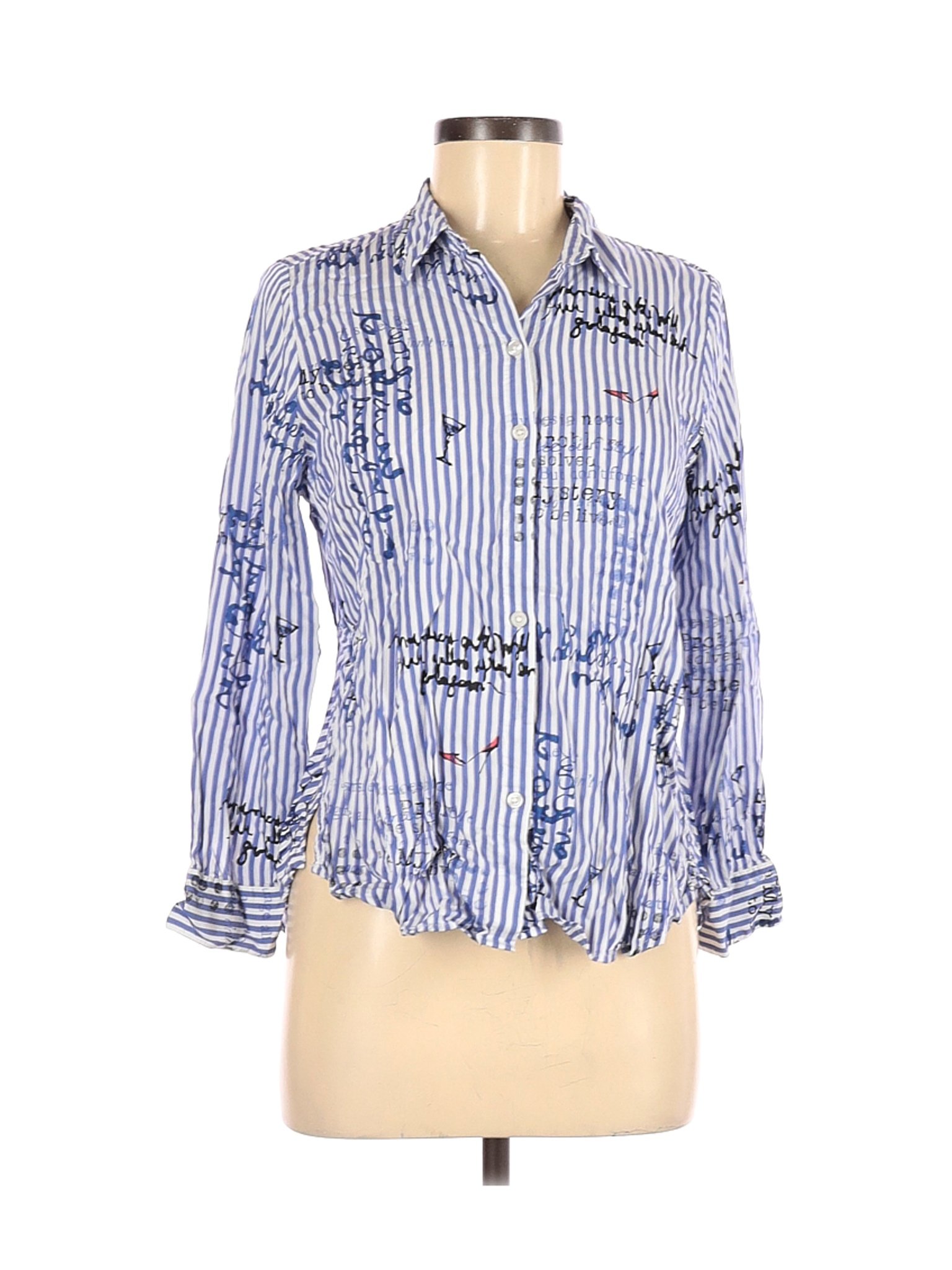 Chico's Women Blue Long Sleeve Button-Down Shirt M Petites | eBay