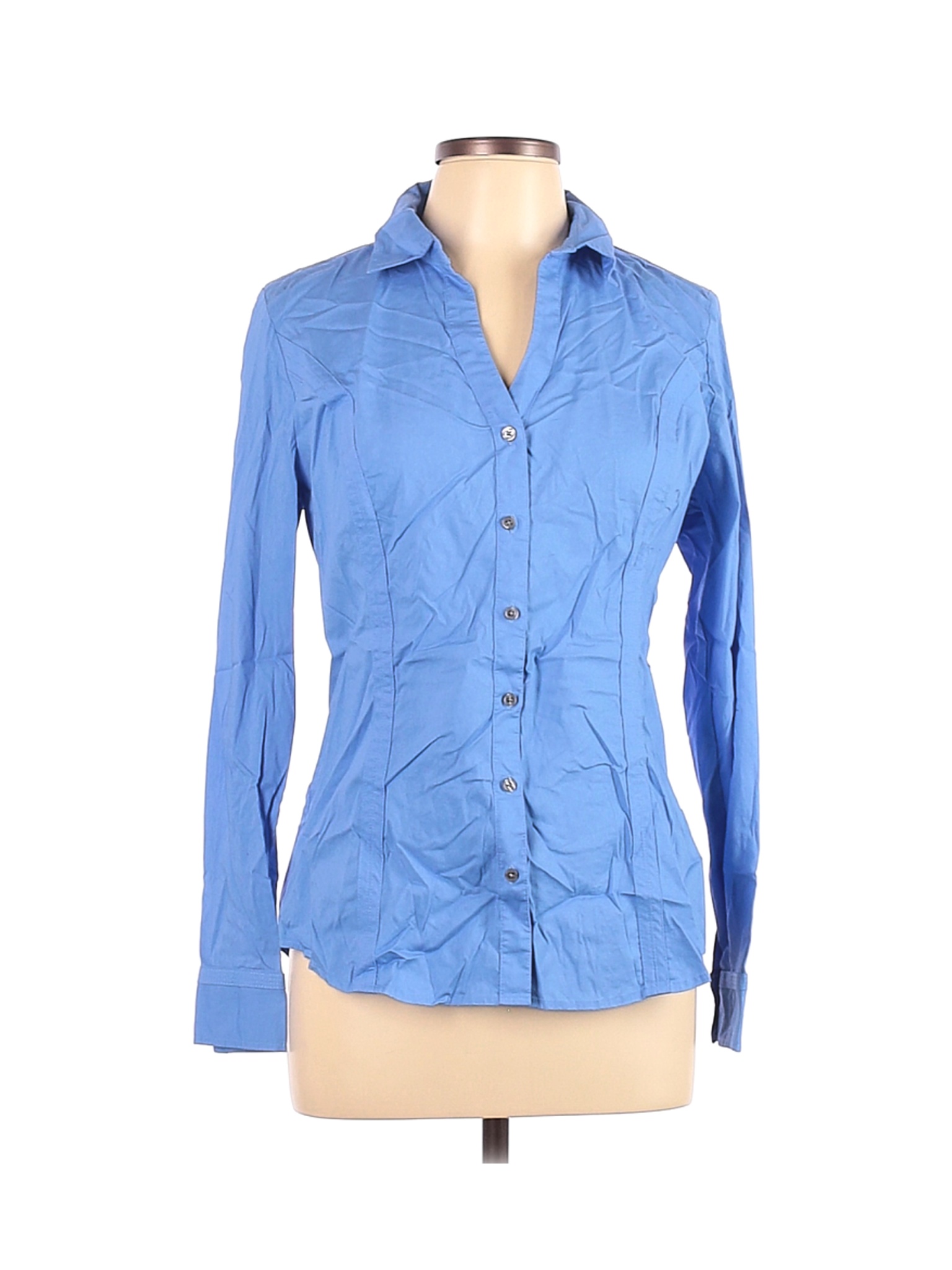 Express Women Blue Long Sleeve Button-Down Shirt L | eBay