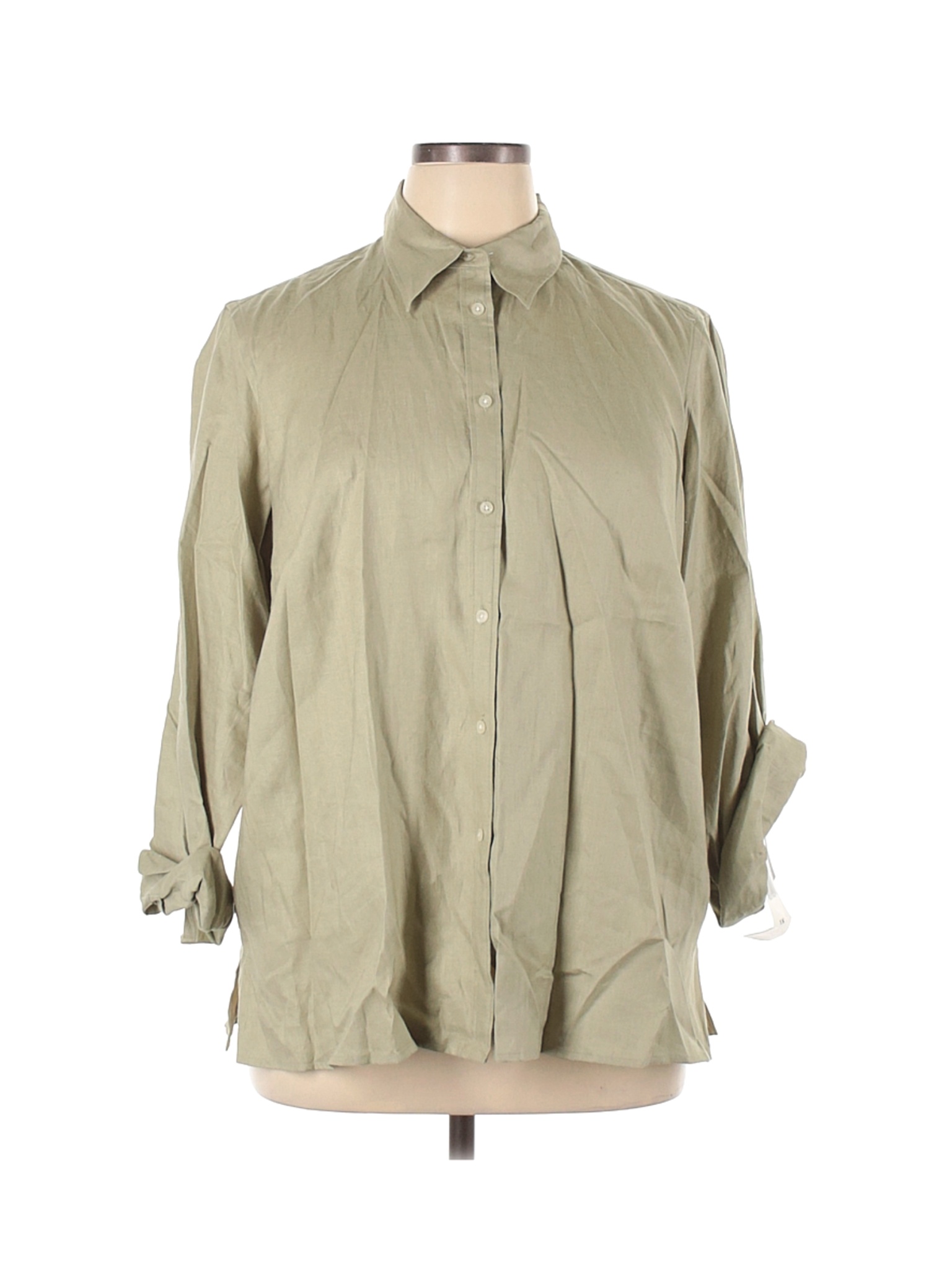 NWT Lauren by Ralph Lauren Women Green Long Sleeve Button-Down Shirt 1X ...