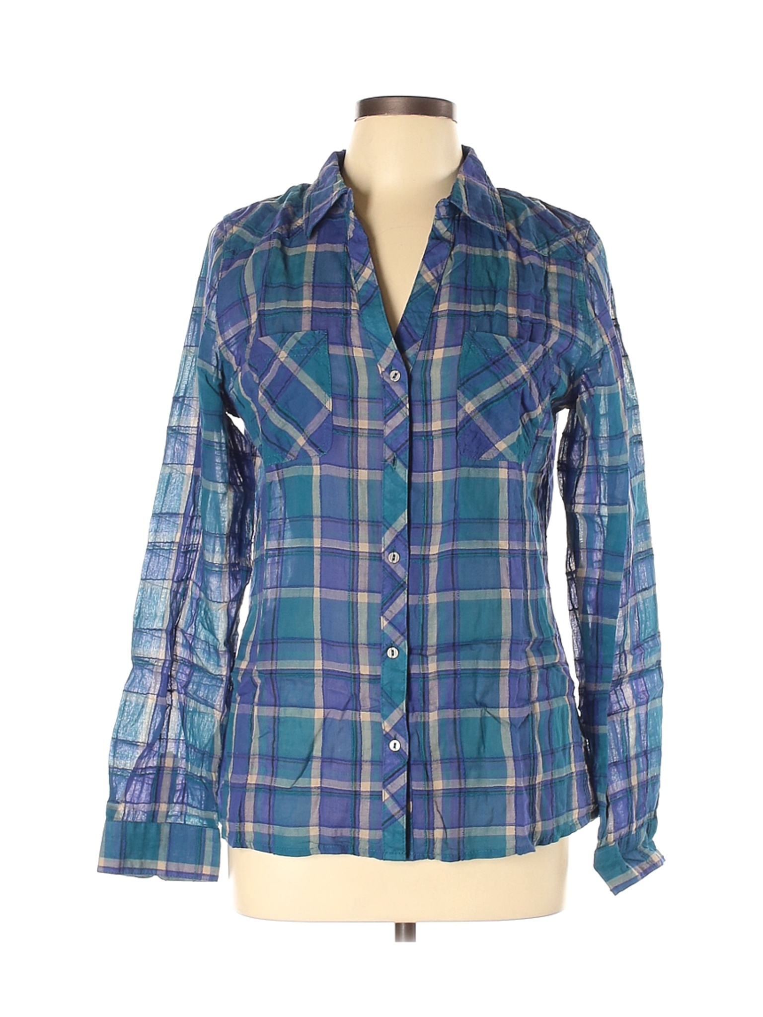 Maurices Women Blue Long Sleeve Button-Down Shirt L | eBay