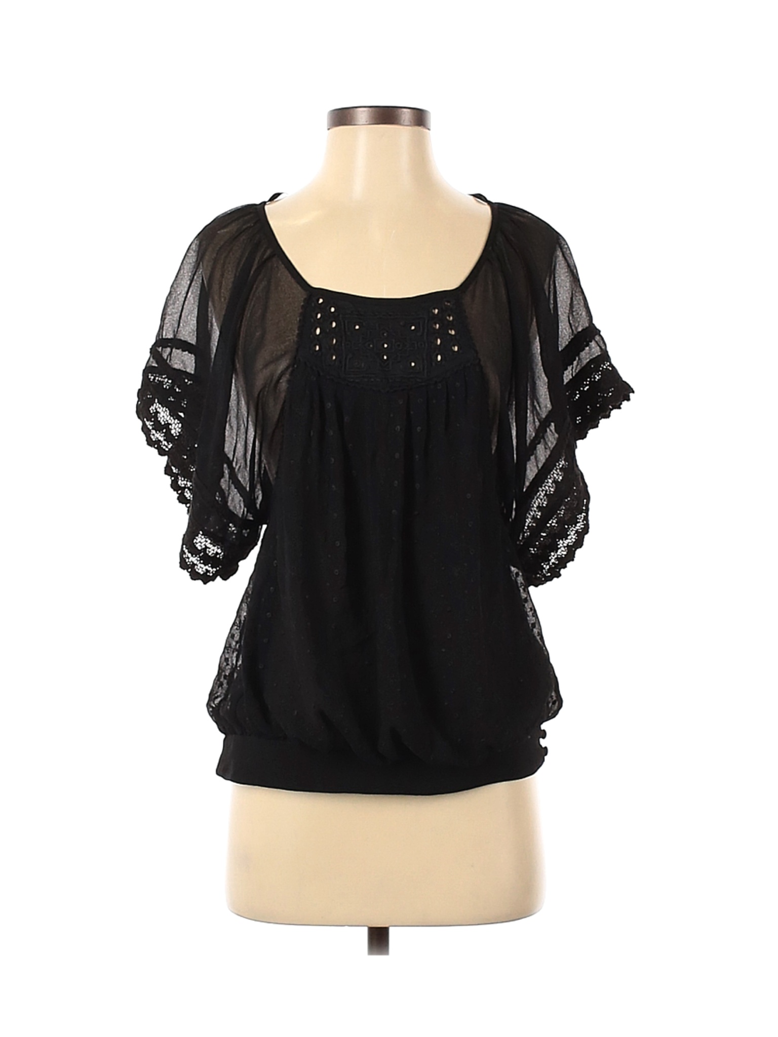 Free People Women Black Short Sleeve Blouse S | eBay