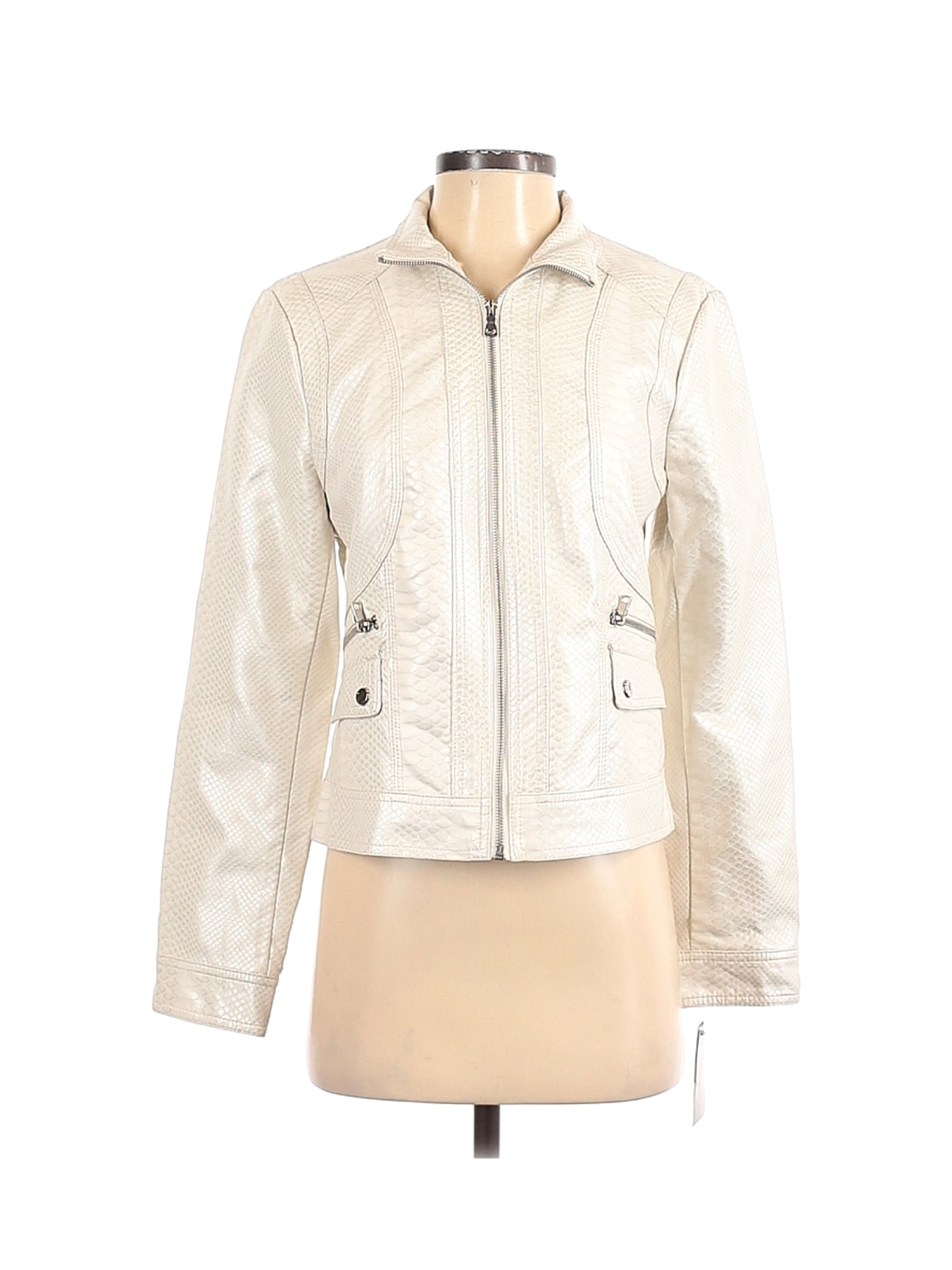 NWT Giacca Women Ivory Faux Leather Jacket S | eBay