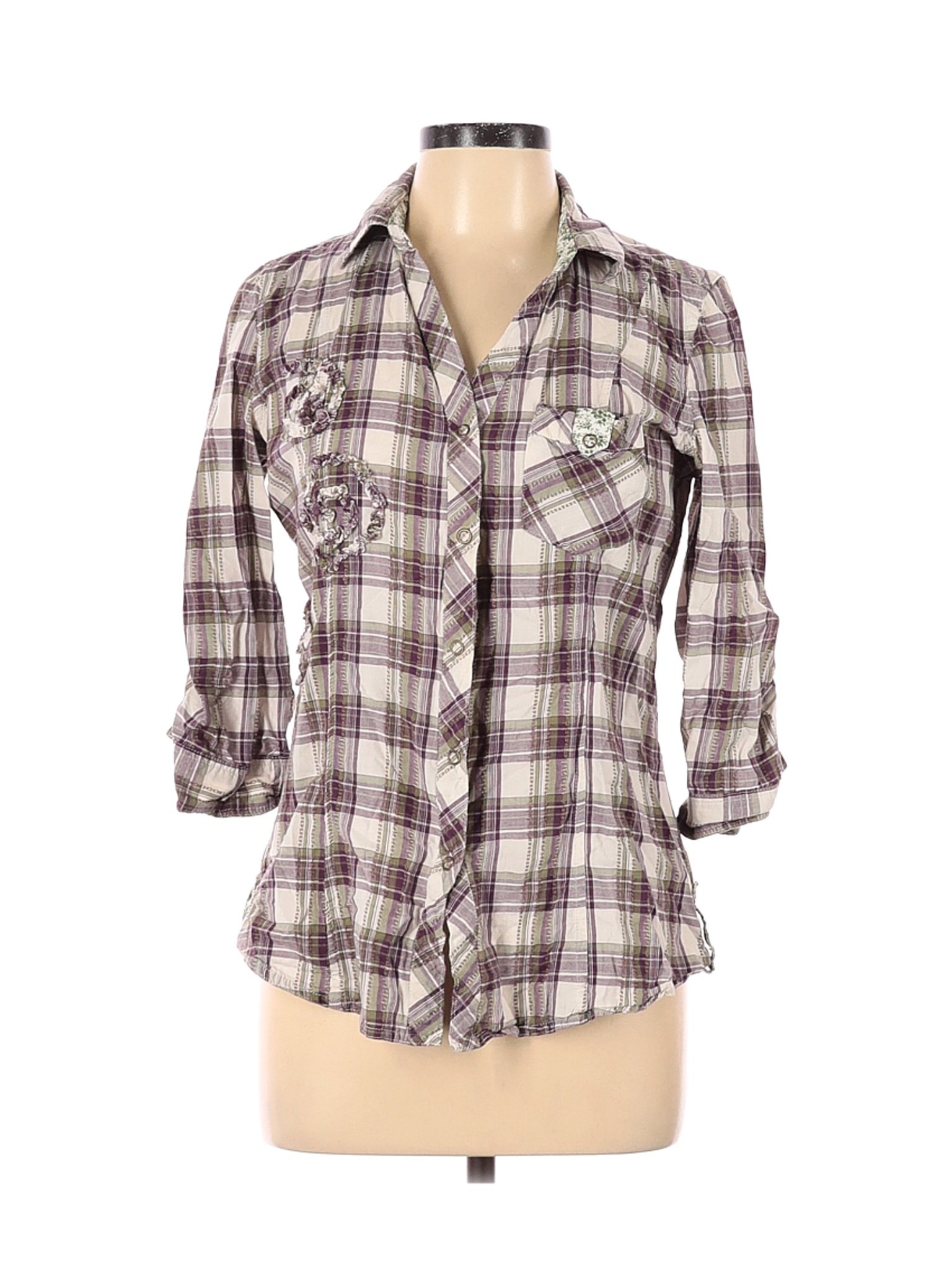 Maurices Women Purple Long Sleeve Button-Down Shirt L | eBay